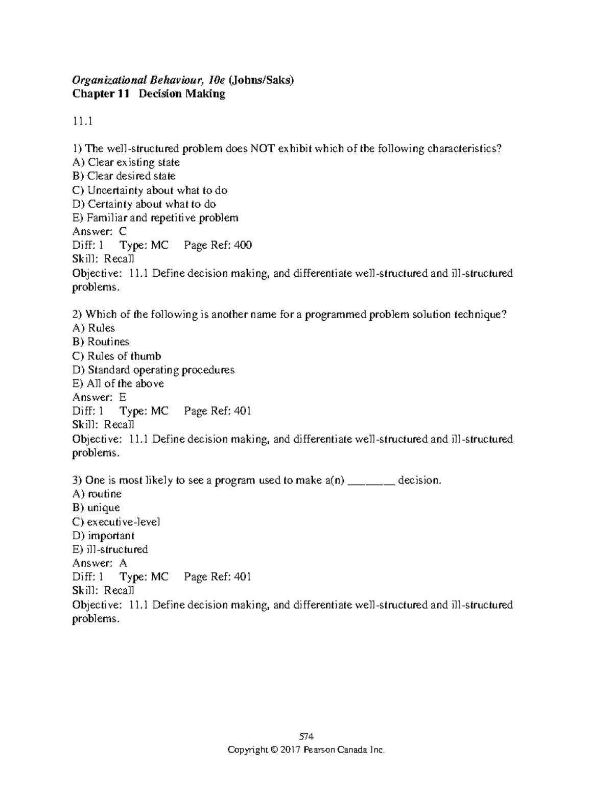 Johns 10e Tif Ch11 Practice Questions 574 Organizational Behaviour 10e Johnssaks Chapter 2276