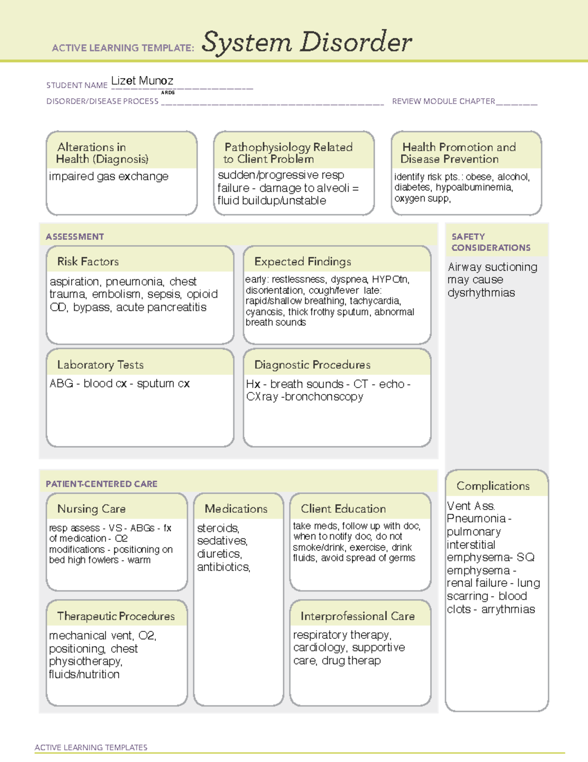 ARDS - Diagnosis Cards - ACTIVE LEARNING TEMPLATES System Disorder ...