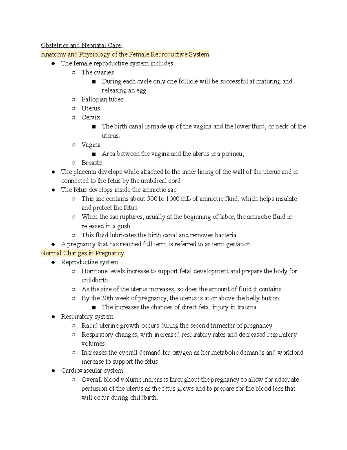 EMS notes chapter 34 - Obstetrics and Neonatal Care: Anatomy and ...
