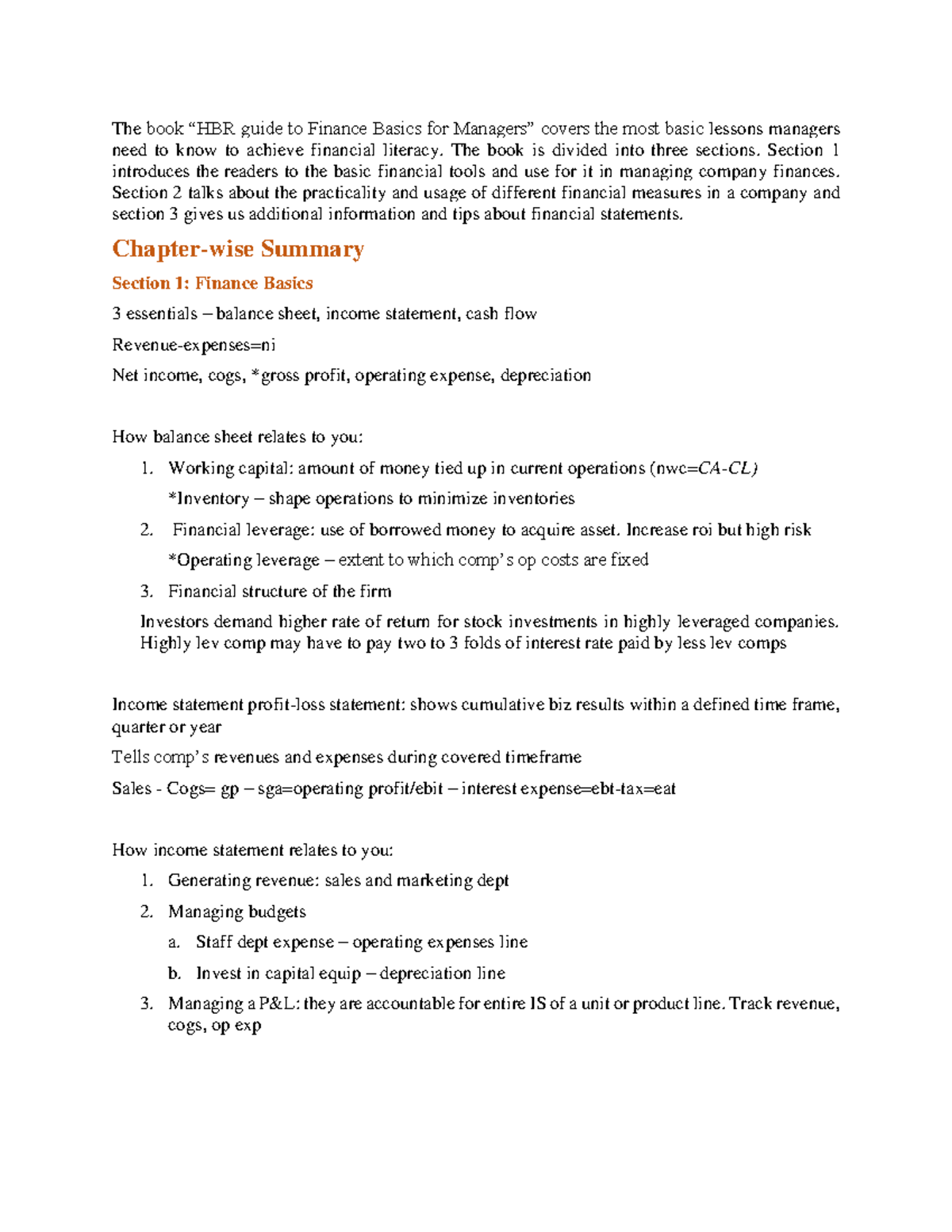 HBR book review - The book “HBR guide to Finance Basics for Managers ...