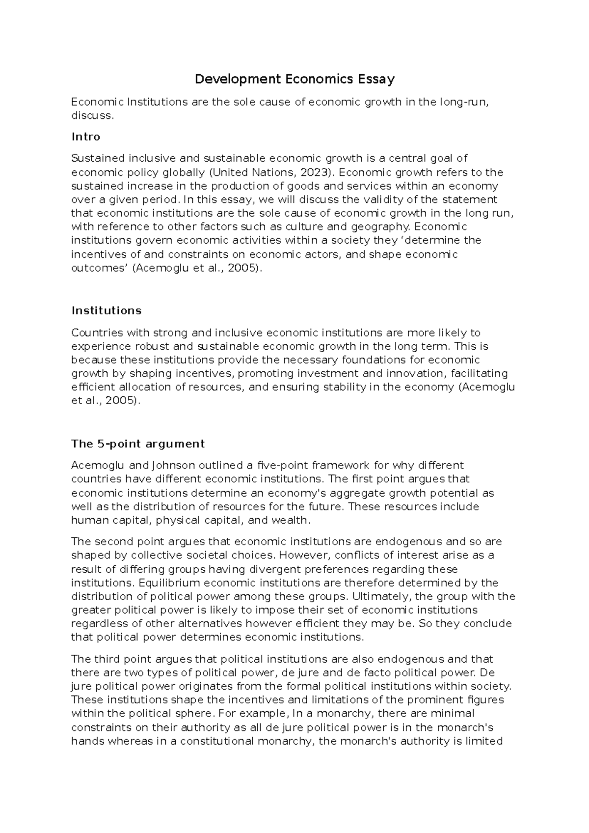 Development Economics Essay - Development Economics Essay Economic ...