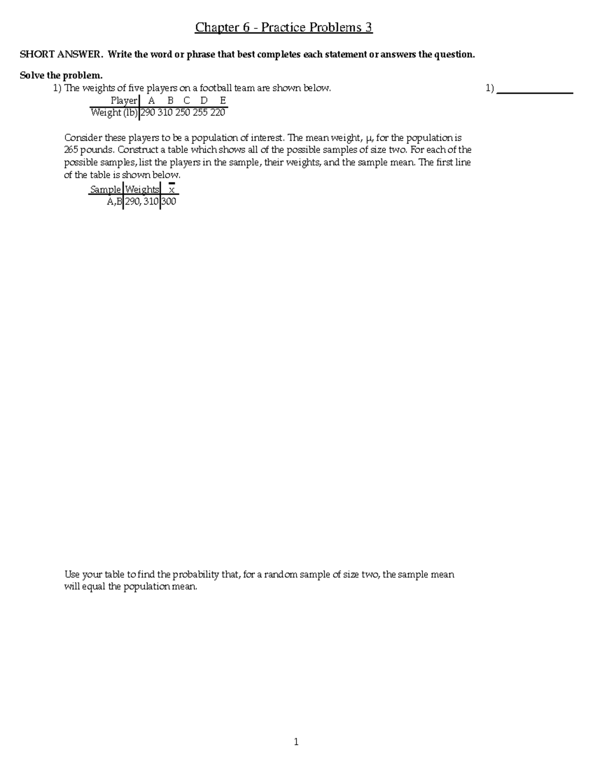 Ch 6 set 3 - These are homework problems for each chapter. Use these ...