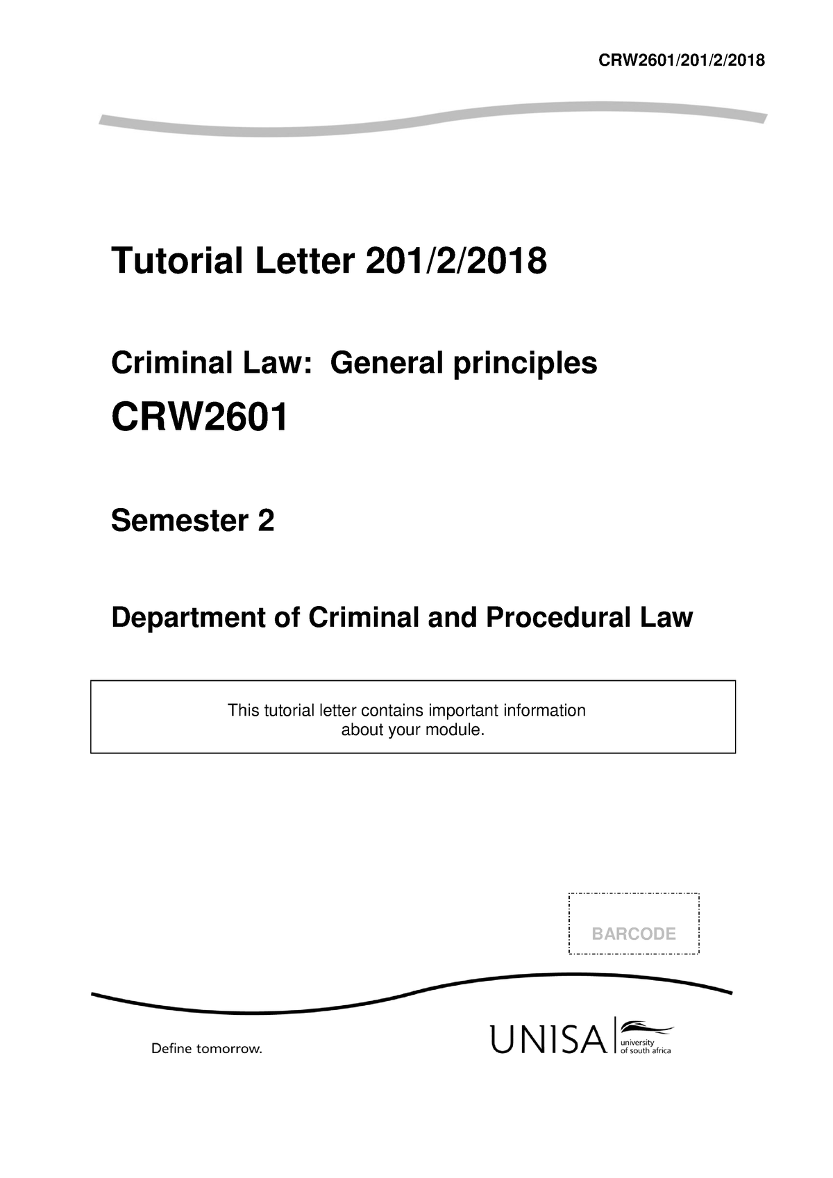 CRW2601 201 2018 2 - Exam - CRW2601/201/2/ Tutorial Letter 201/2 ...