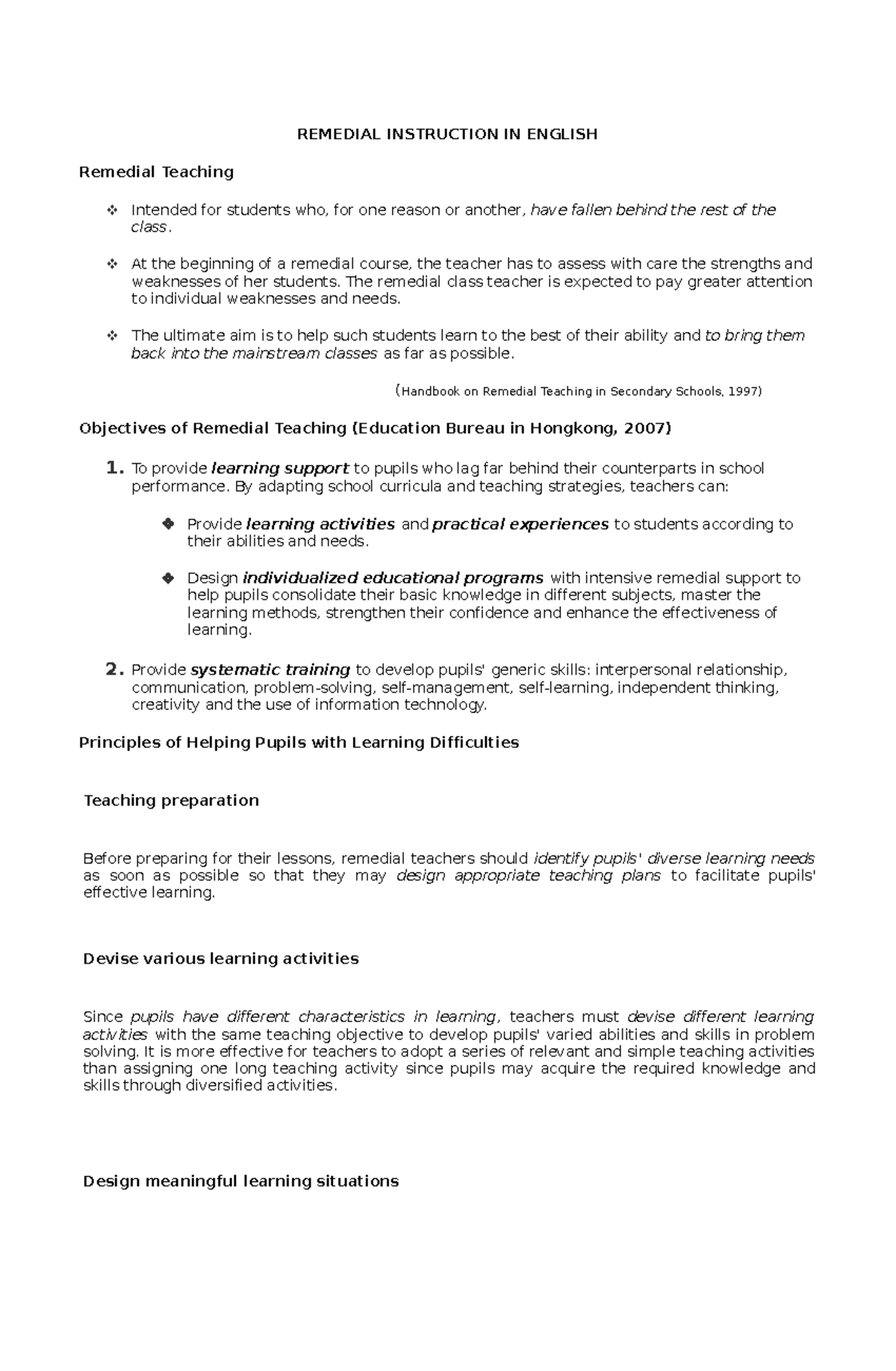 Remedial Instruction IN English Final Handout 1 docx - REMEDIAL ...