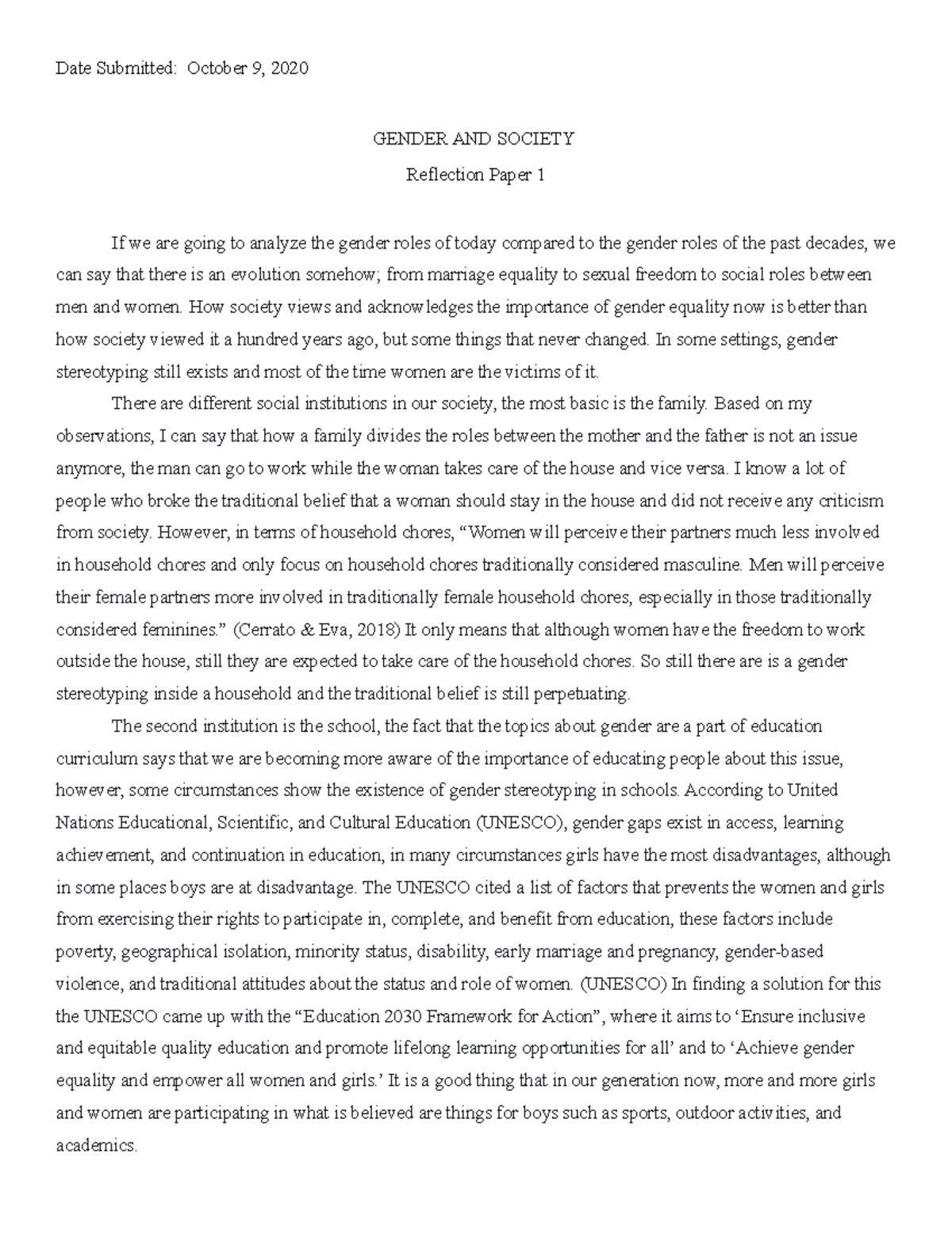 reflection essay about society