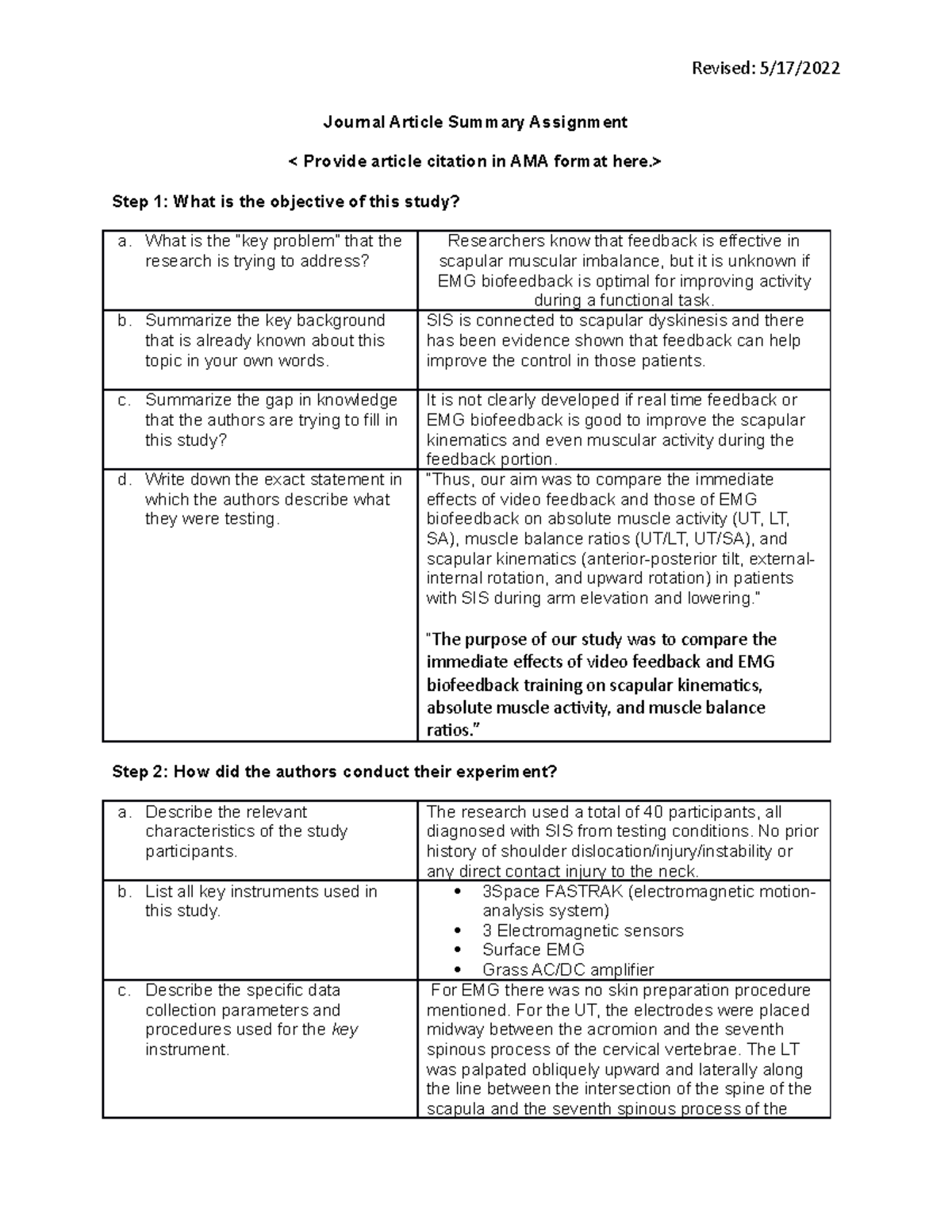 article summary assignment high school