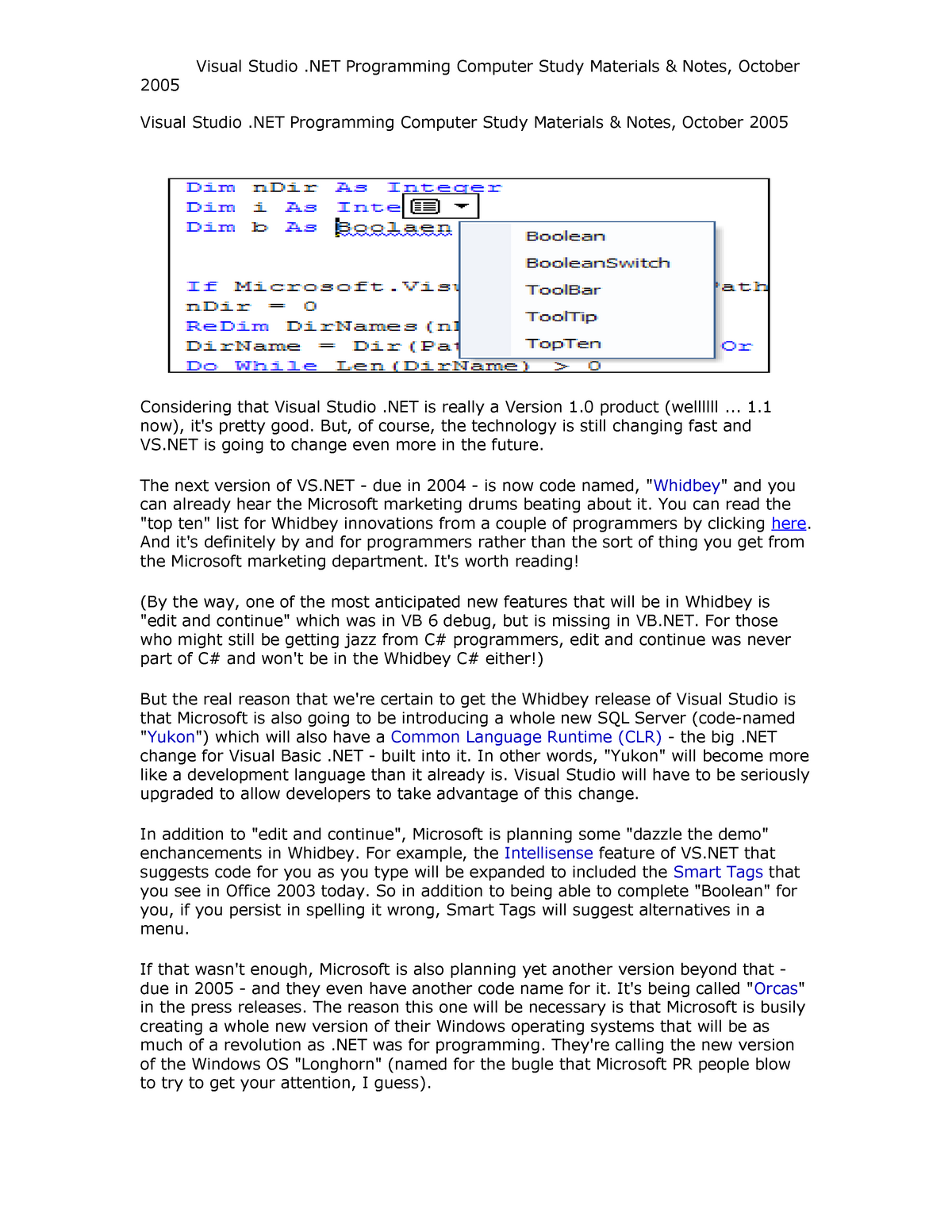Visual Studio .NET Programming Computer Study Materials  Notes, October  2005 - 2005 Visual Studio - StuDocu