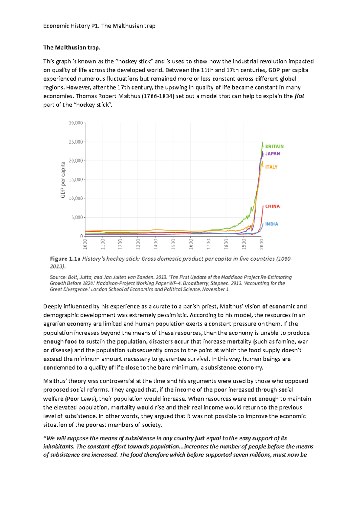 Practica 1 - Malthus reading - The Malthusian trap. This graph is known ...