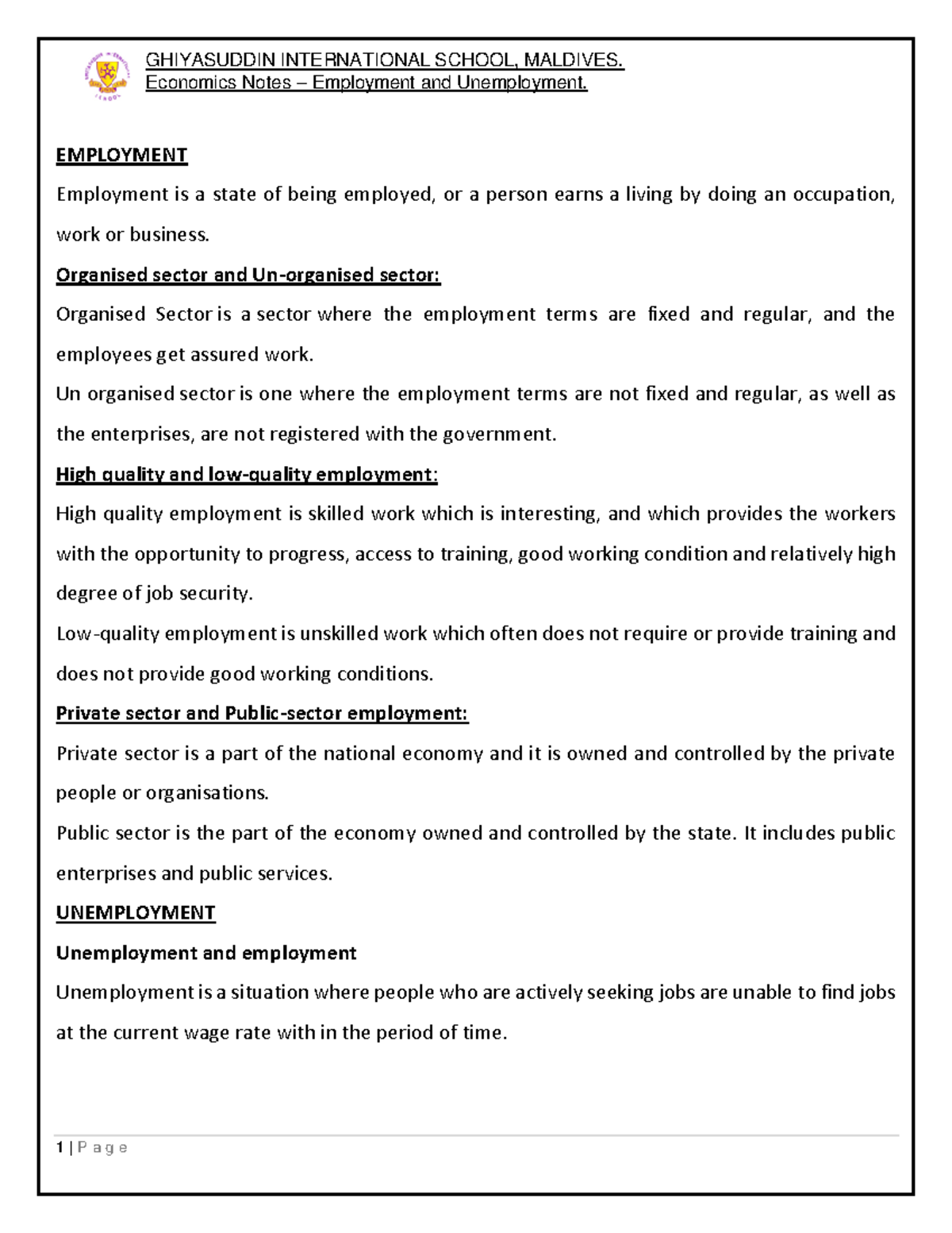 UnemploymentNotes economics unemployment igsce o level notes