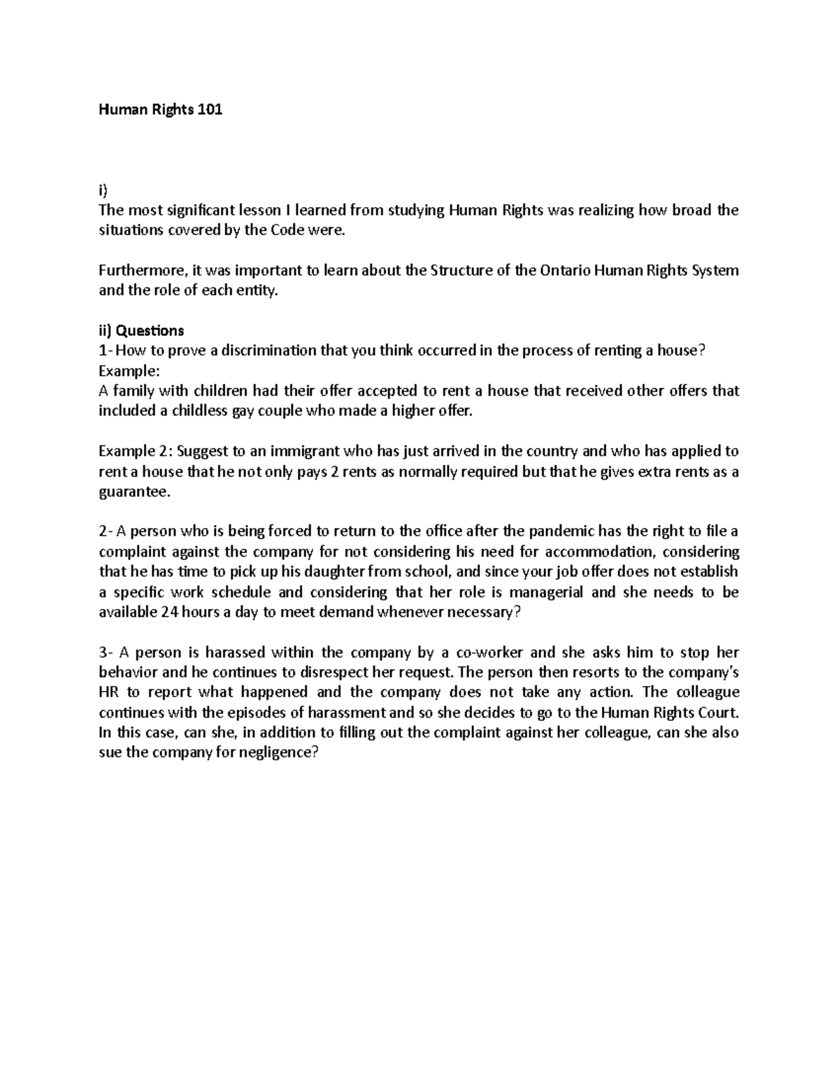 Human Rights 101 EL - Human Rights 101 i) The most significant lesson I ...