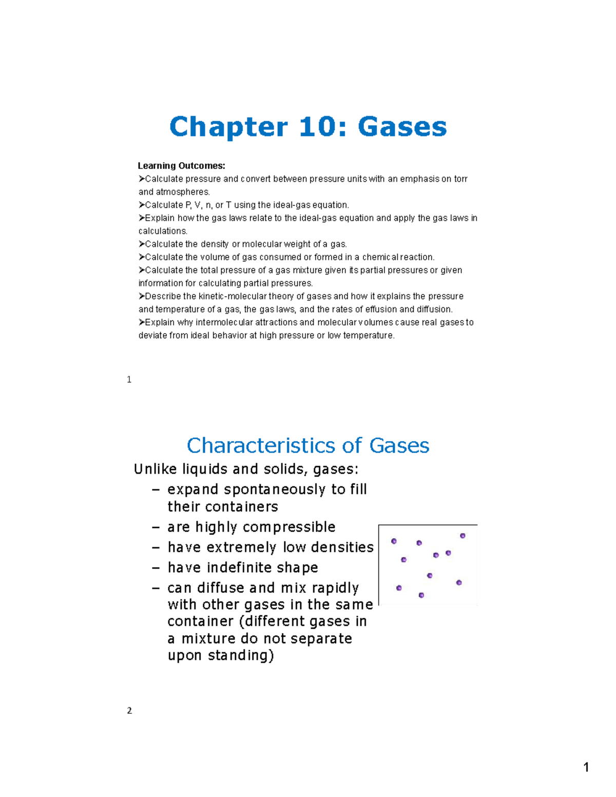 Chapter 10 Gases - gen chem - Learning Outcomes: Calculate pressure and ...