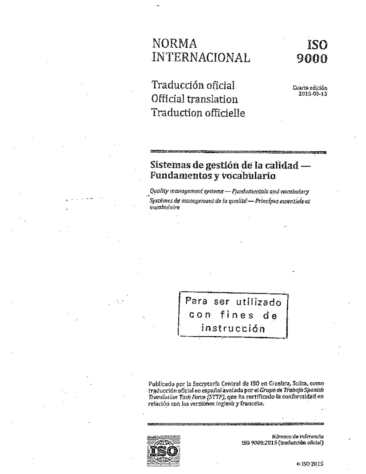 ISO 9000-2015 - Norma ISO De Calidad - Control De Calidad - Studocu