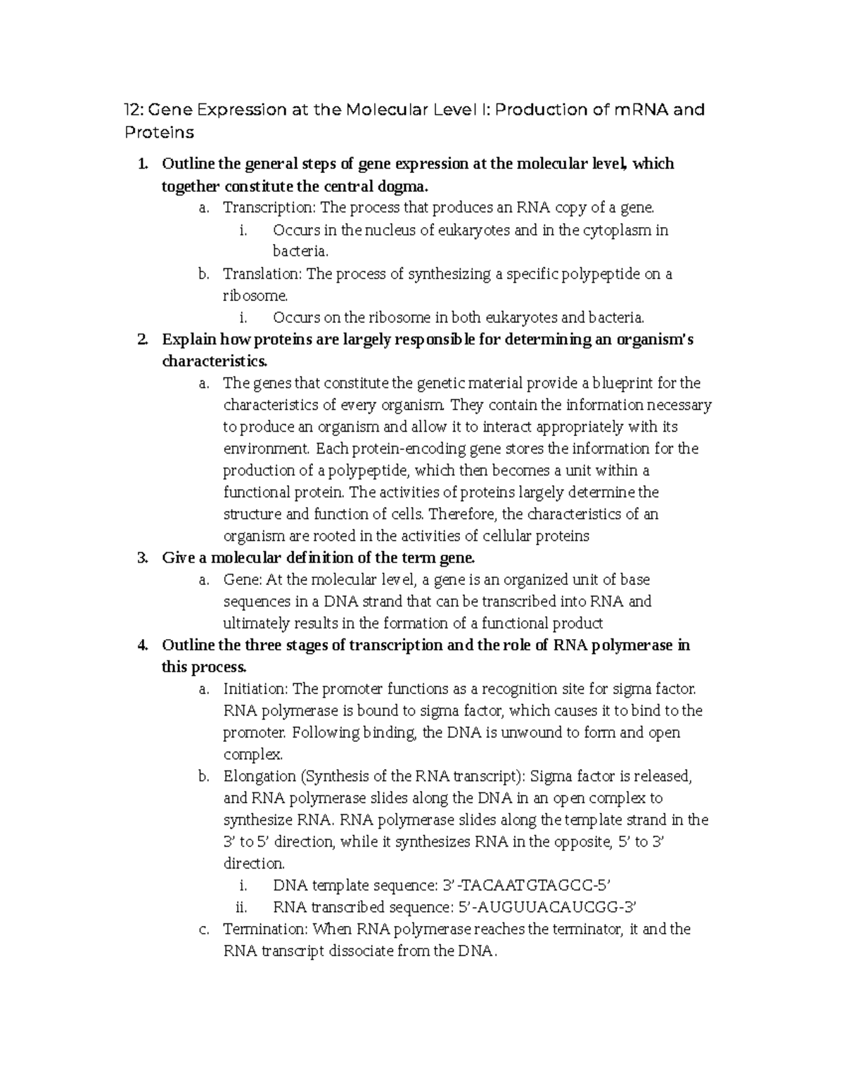 BIO 1200 Chapter 12 Review - 12: Gene Expression at the Molecular Level ...