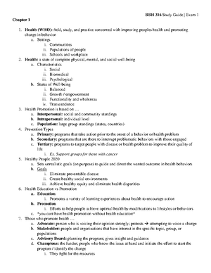 BBH 316 Final Exam Study Guide - BBH 316 | Final Exam Chapter 1 Health ...