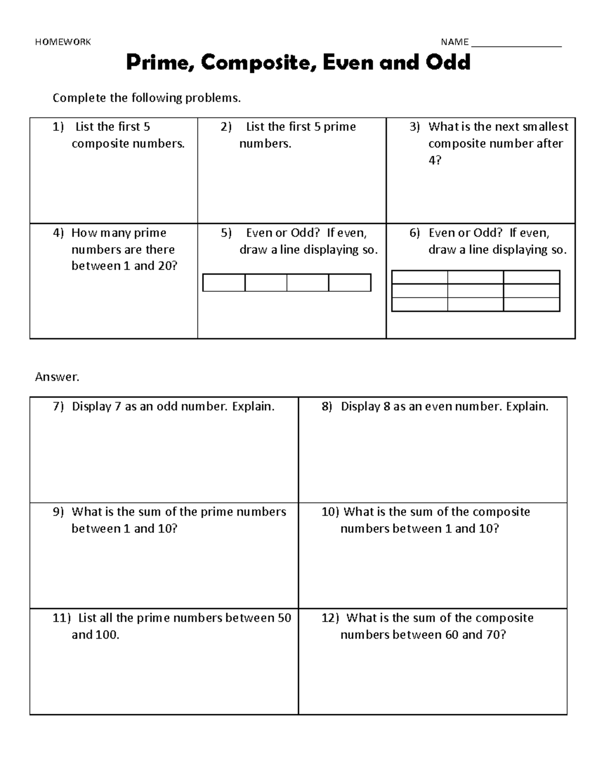 Odd Even Prime And Composite Numbers Worksheet Pdf Grade 5