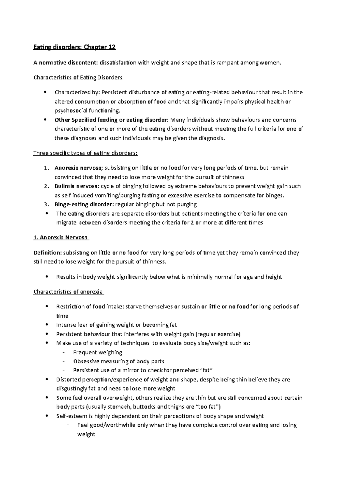 SLK 310 Chapter 12 Eating Disorders 2 - Eating disorders: Chapter 12 A ...