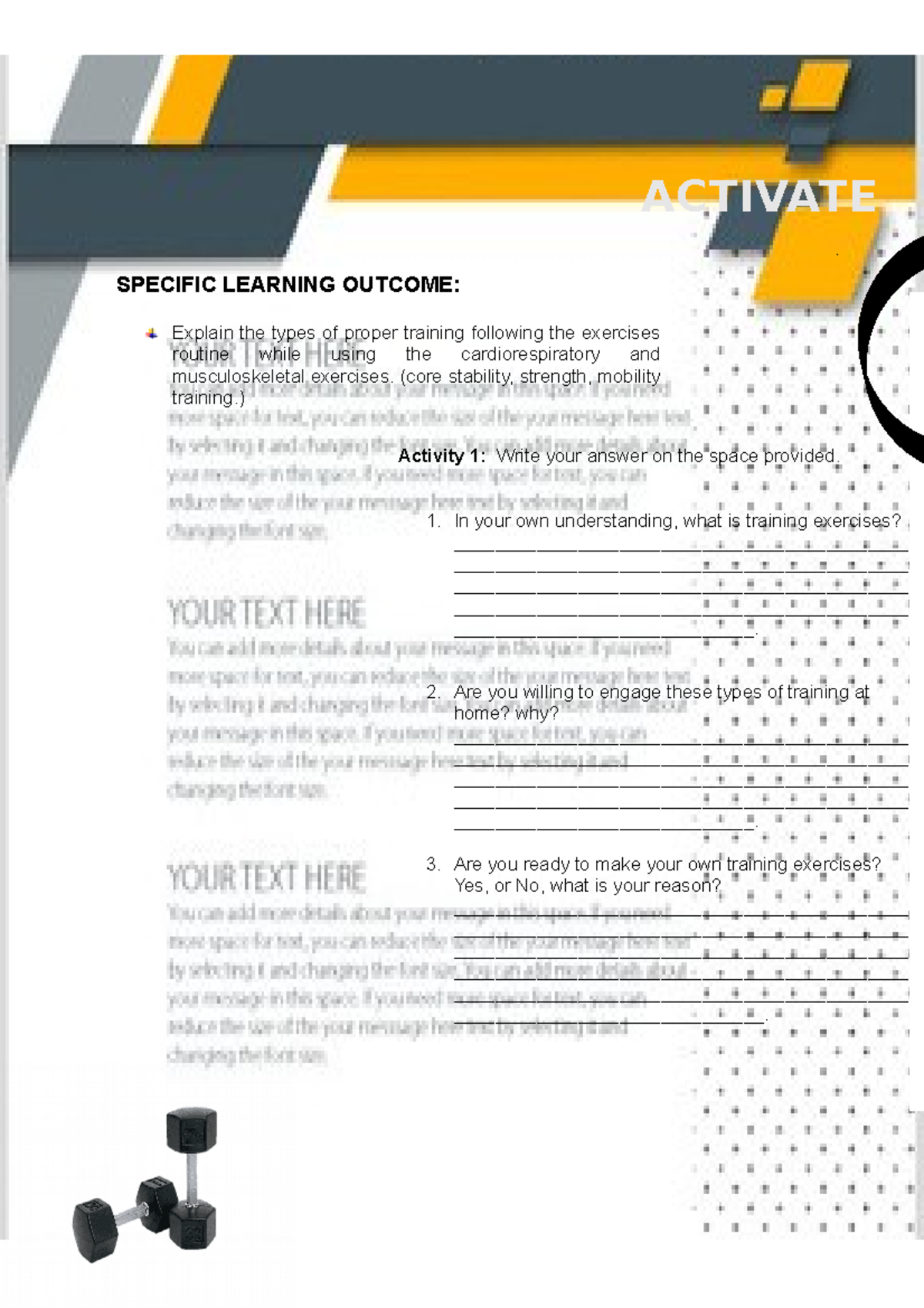 Lesson 1 Activities - Activity 1: Write your answer on the space ...
