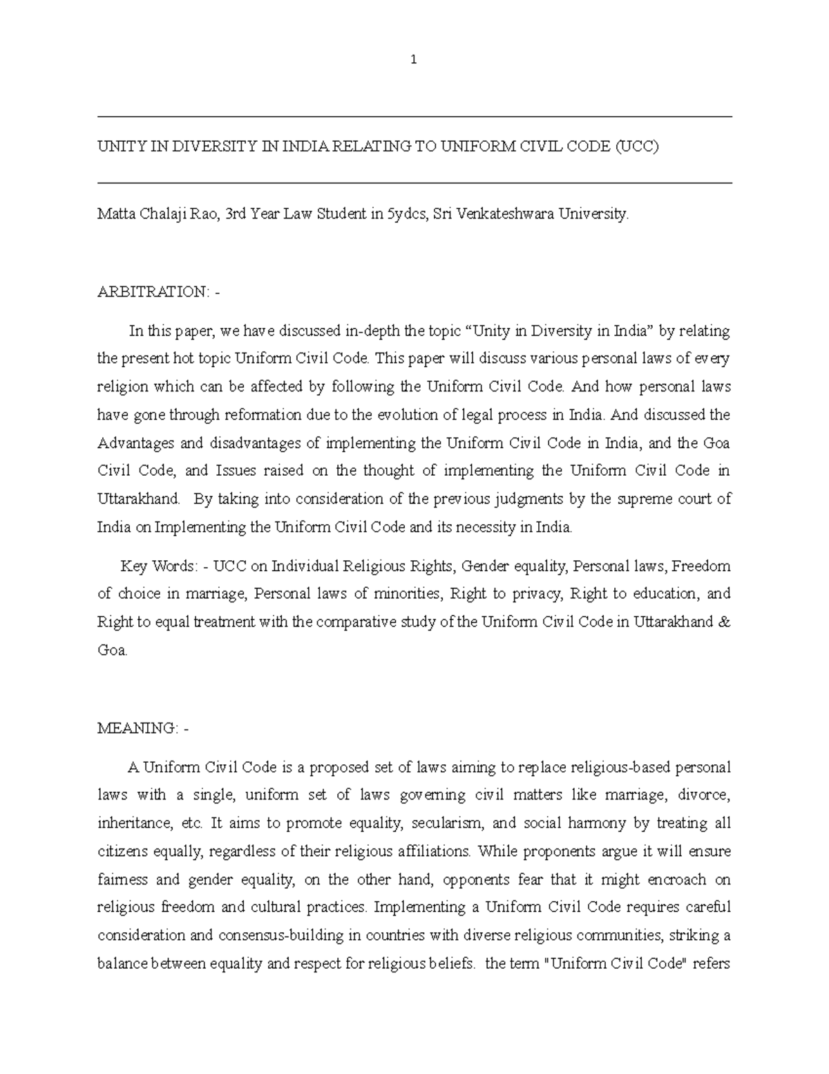 Uniform Civil CODE ( UCC ) Studocu