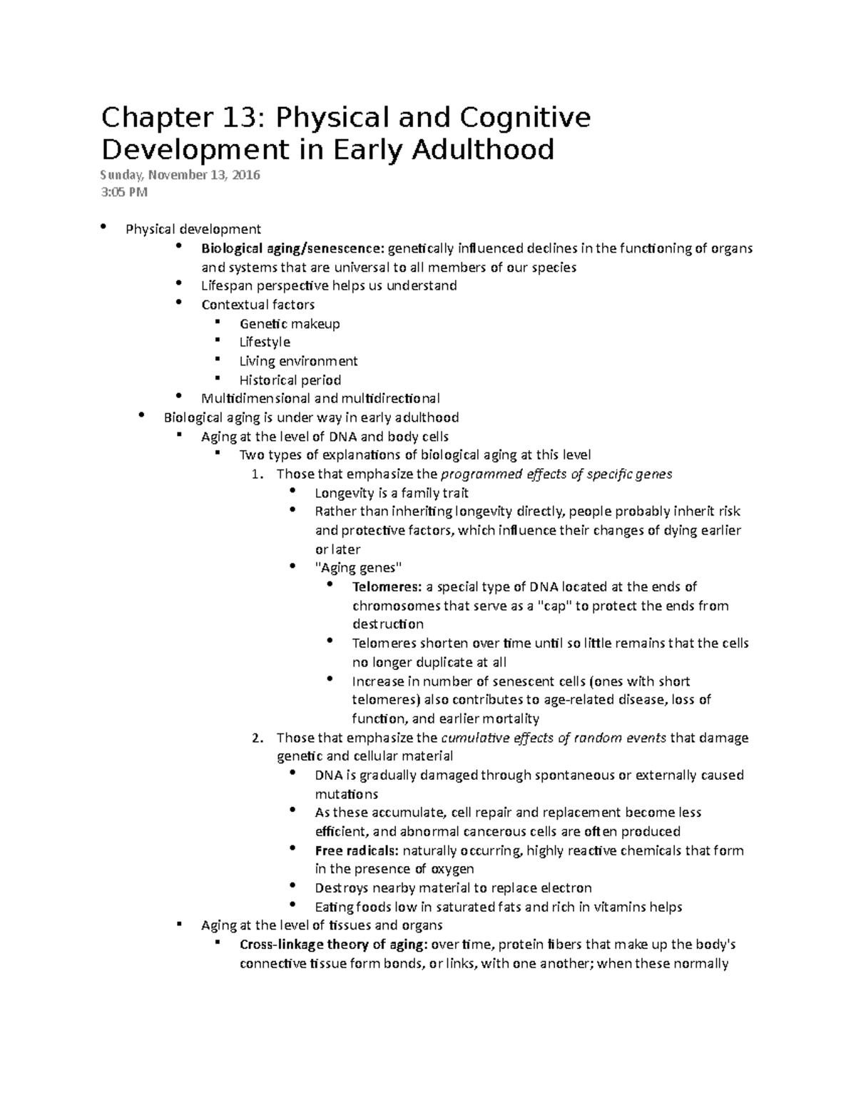 Developmental Psychology Chapter 11 Notes - Chapter 13: Physical and ...