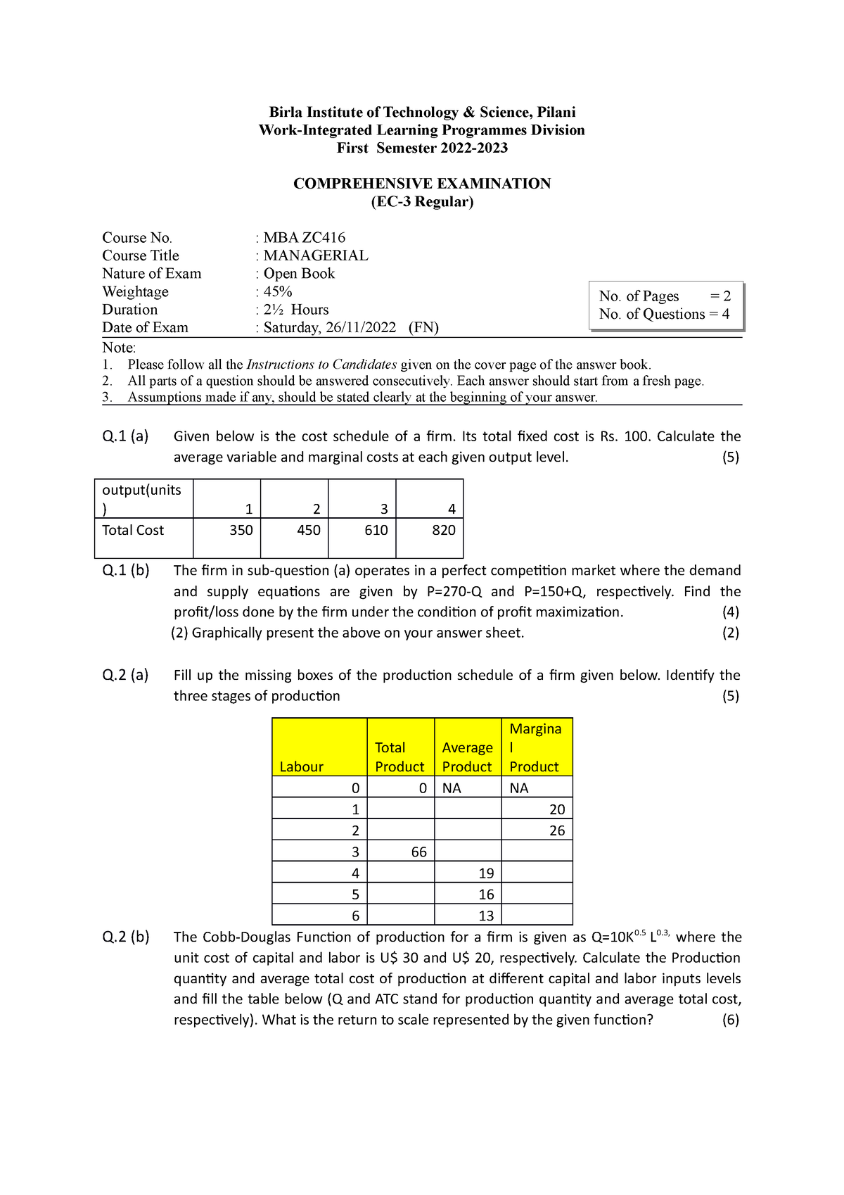 MBA ZC416 EC-3R First SEM 2022-2023 - Birla Institute Of Technology ...