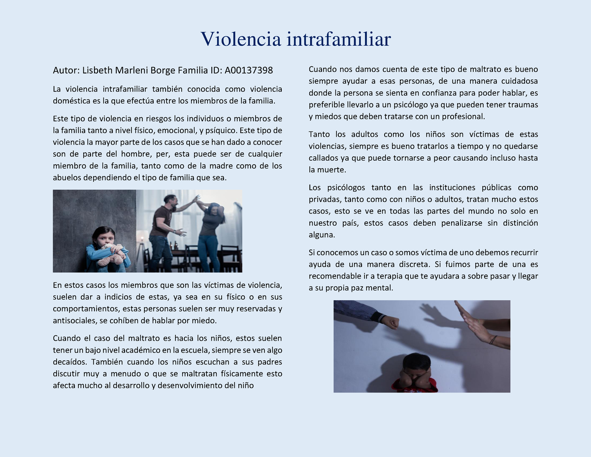 Critica De La Violencia Intrafamiliar Violencia Intrafamiliar Autor Lisbeth Marleni Borge 3509