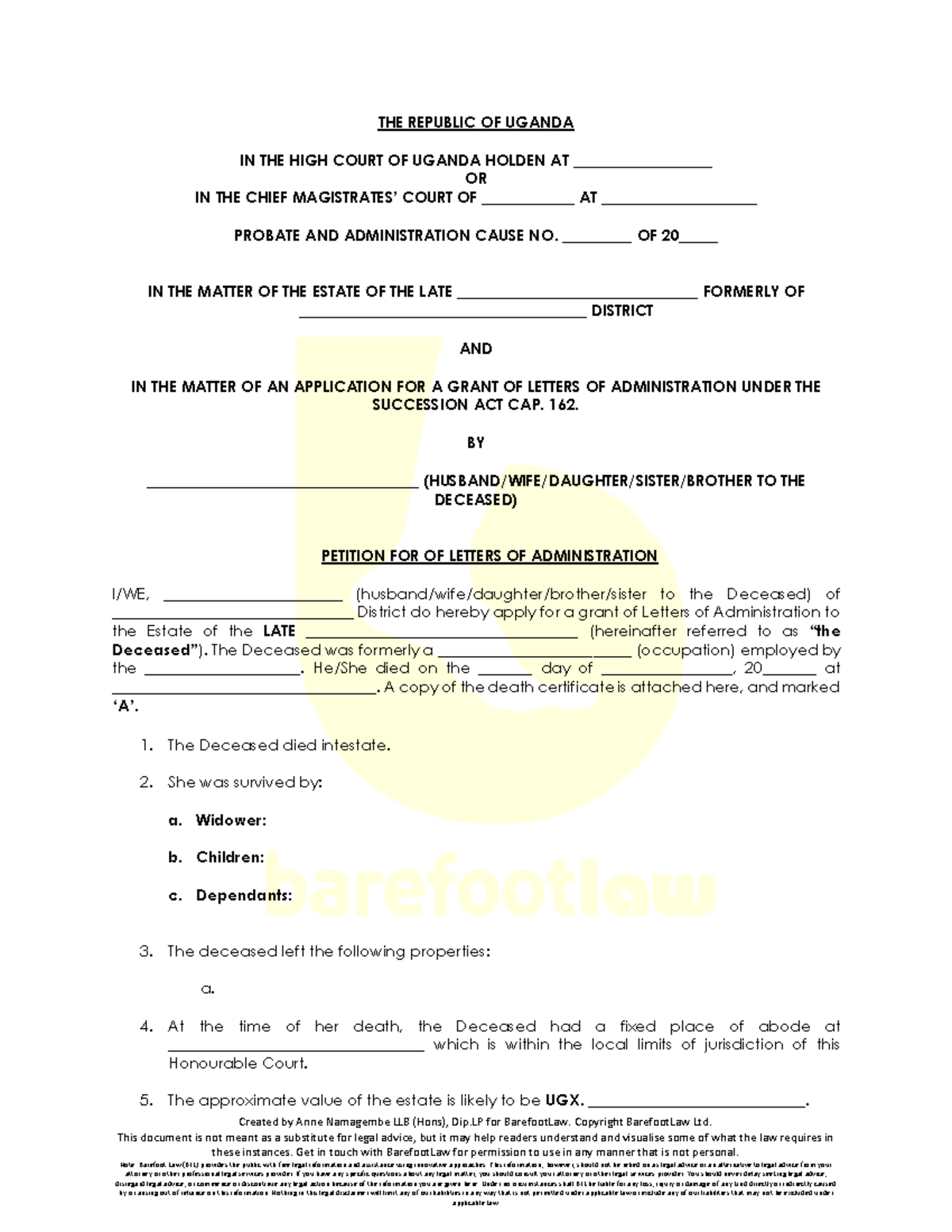 Application for Letters of Administration - Created by Anne Namagembe ...