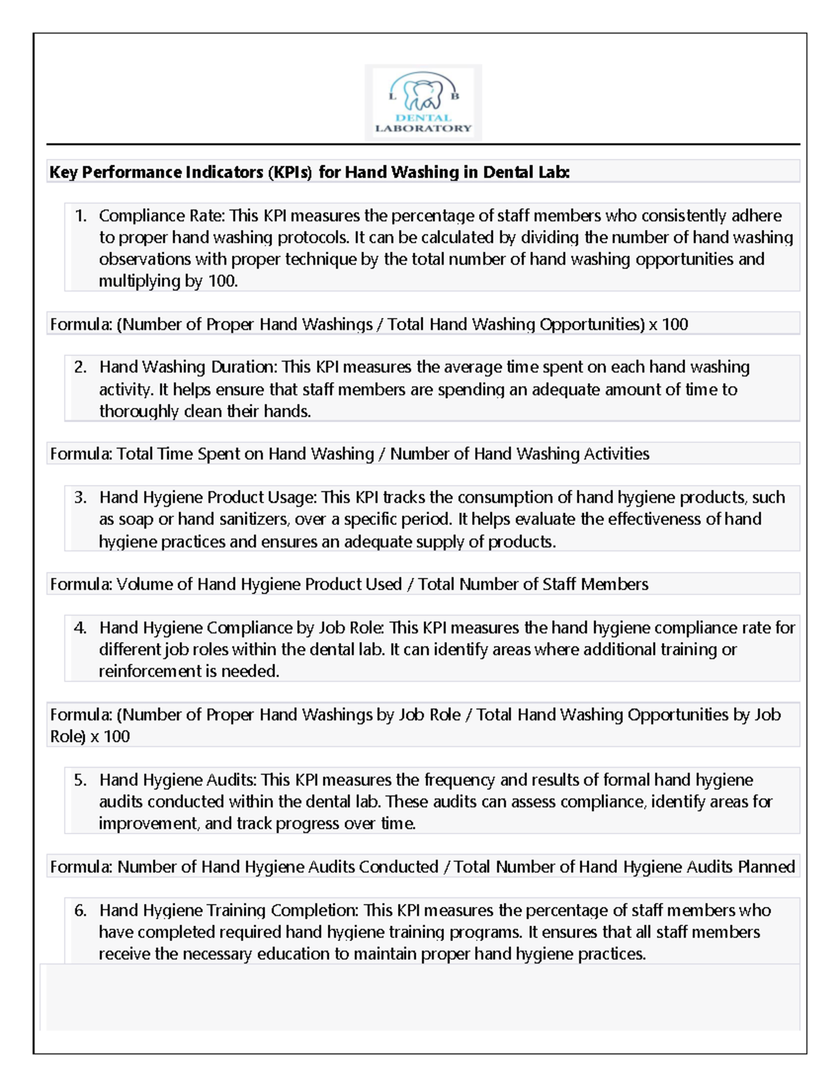 KPI FOR HAND Washing - ZDRBF - Key Performance Indicators (KPIs) for ...