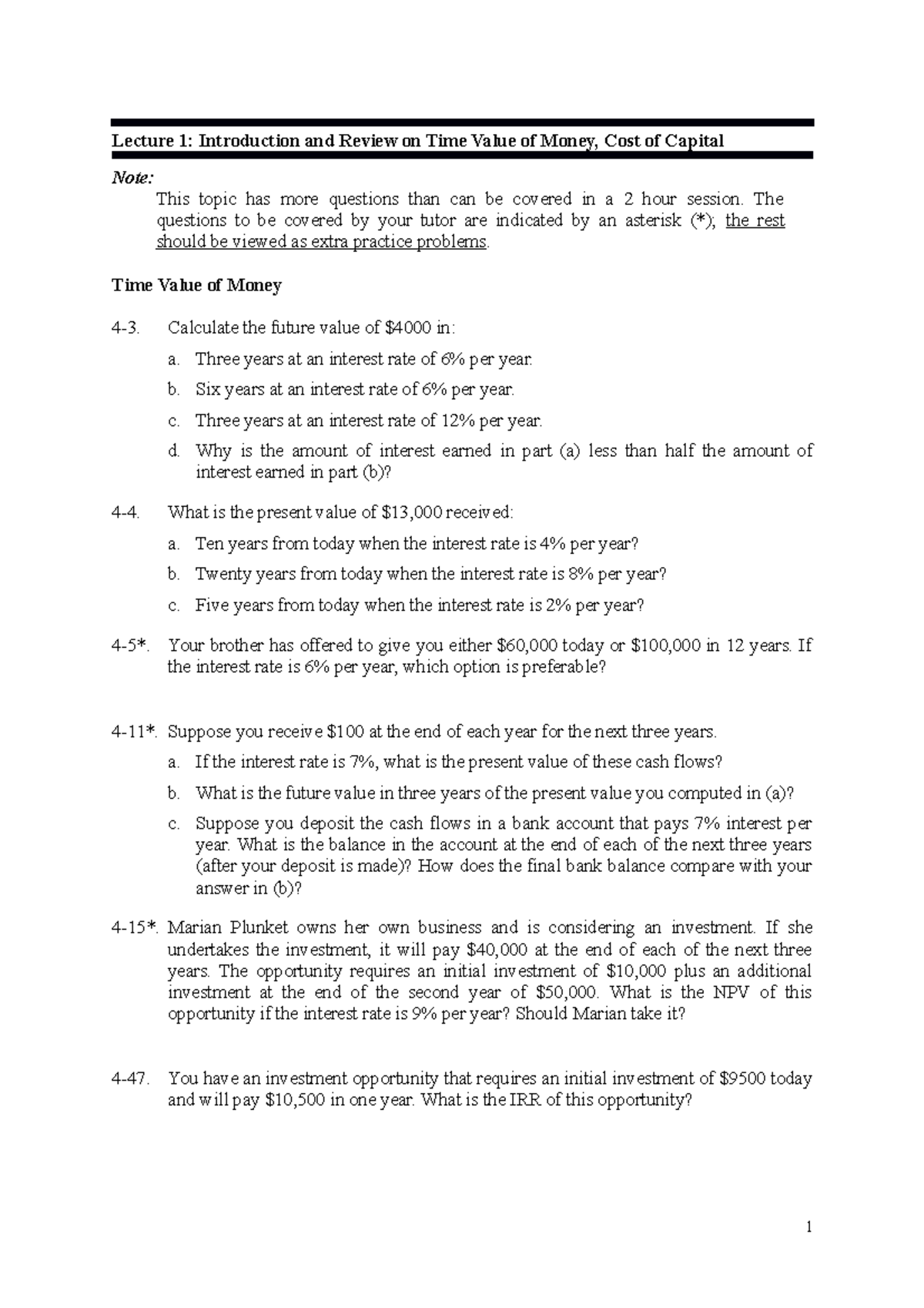 FINM Tutorial 1 Questions - Lecture 1: Introduction And Review On Time ...