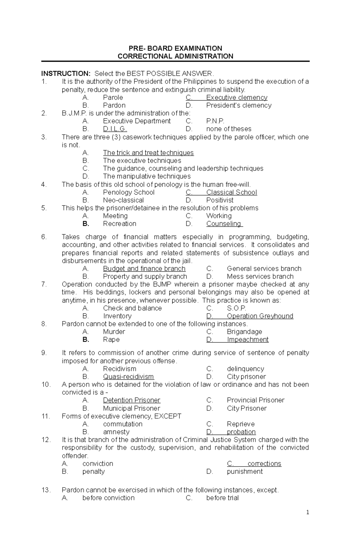 Correctional- Administration For Crim - PRE- BOARD EXAMINATION ...