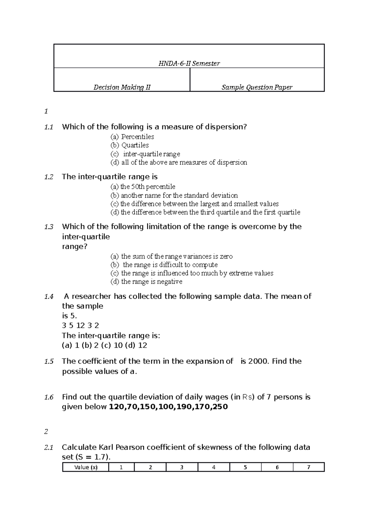 Paper 1 - Binomial Distribution - HNDA-6-II Semester Decision Making II ...