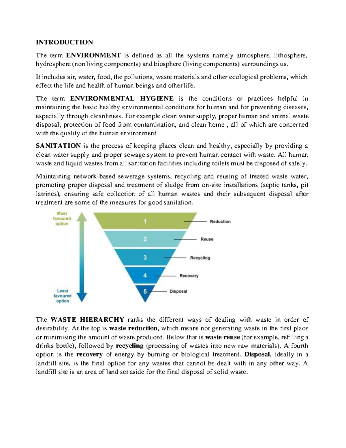 Sanitation - INTRODUCTION The Term ENVIRONMENT Is Defined As All The ...