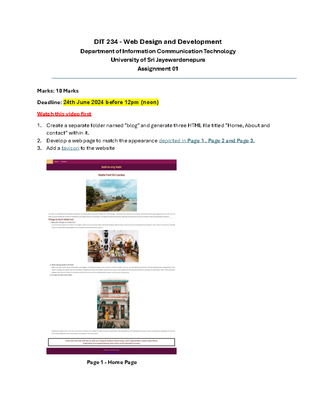 Assignment 1 - practice this one - DIT 234 - Web Design and Development ...