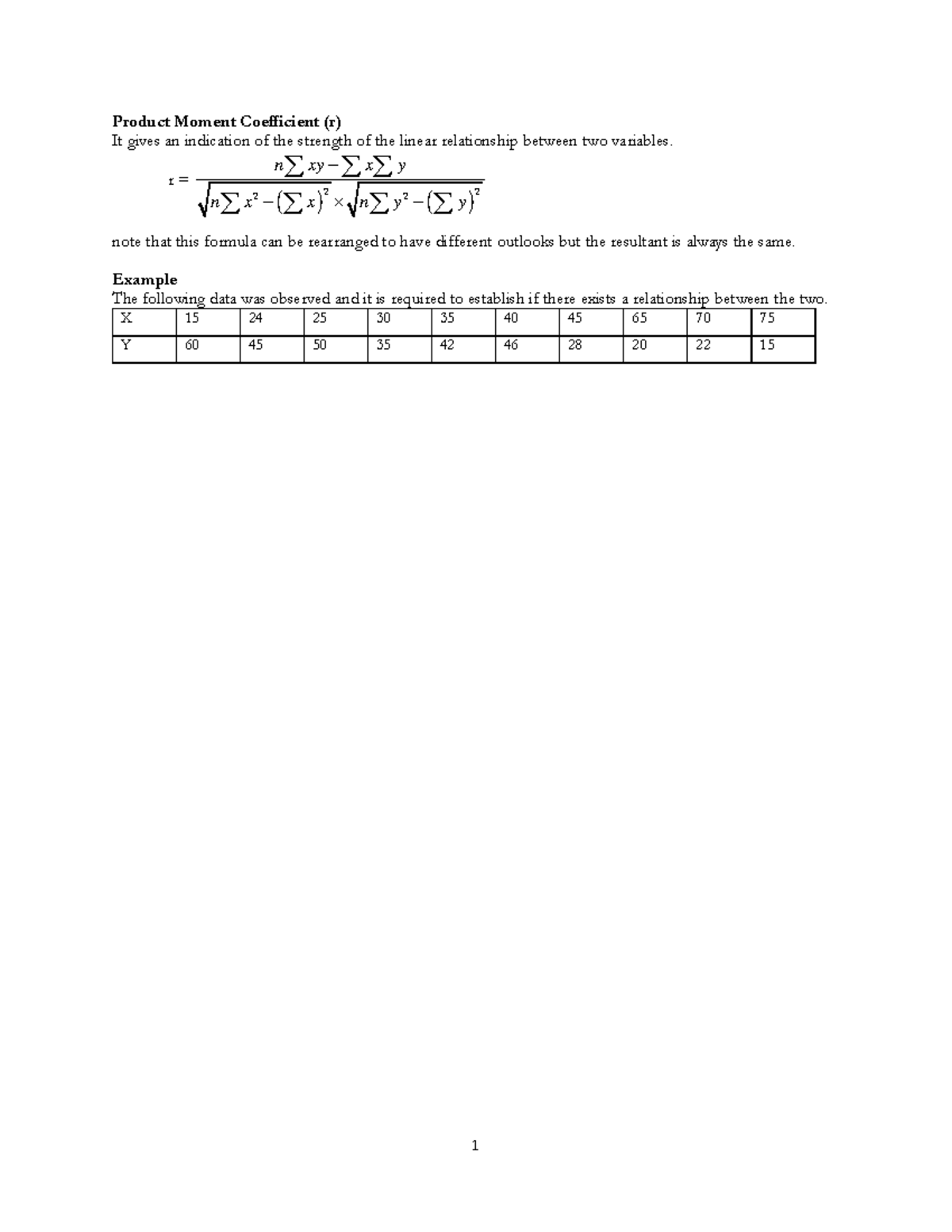 Correlation illustrations - ####### Product Moment Coefficient (r ...