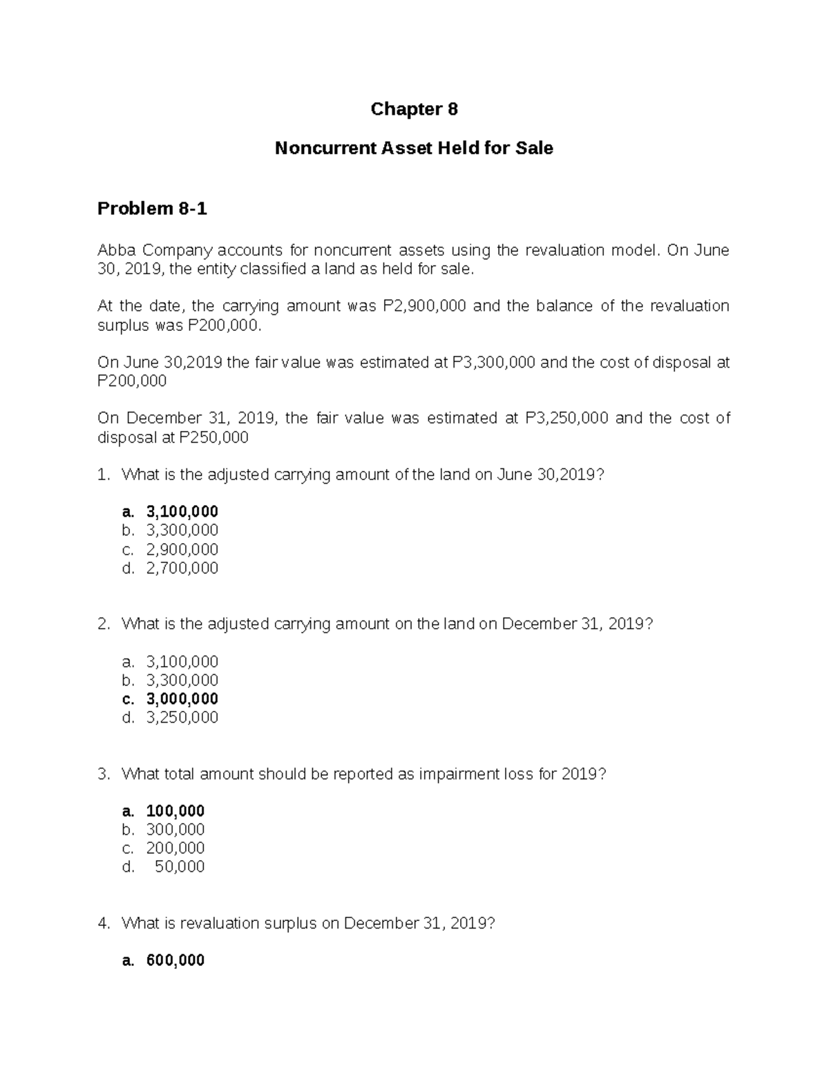 Noncurrent asset held for sale problem 81 Chapter 8 Noncurrent Asset