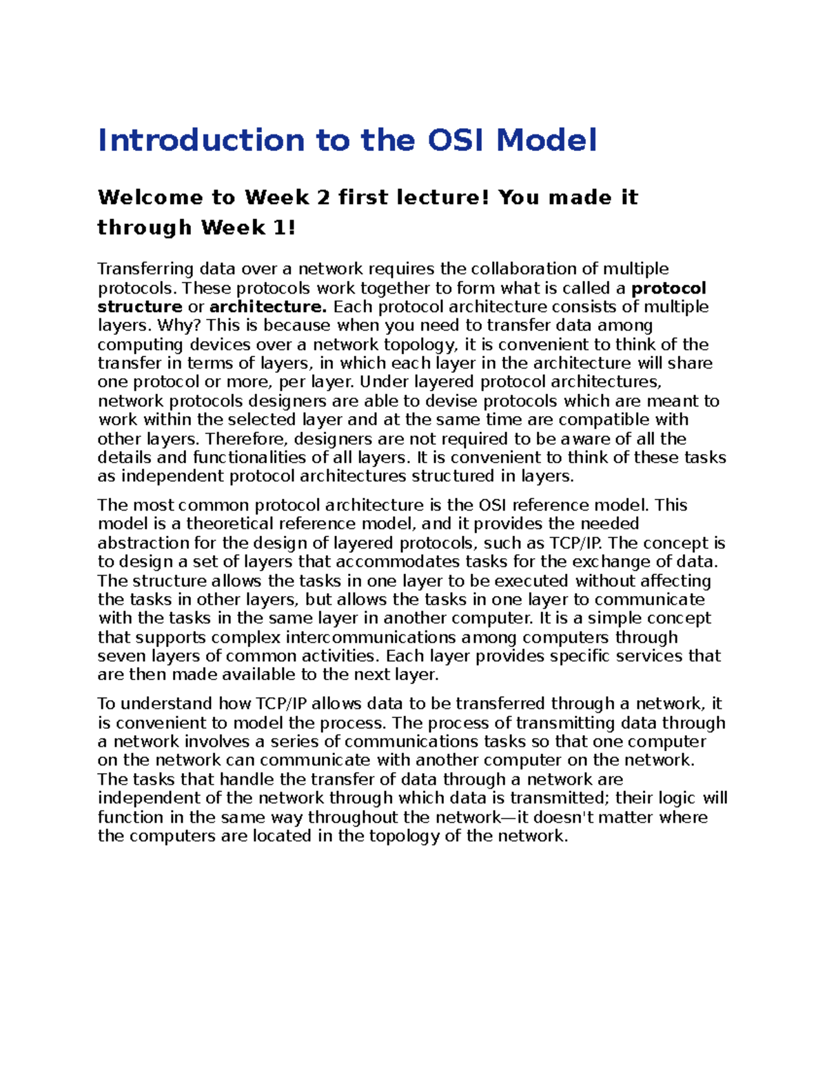 Introduction to the OSI Model - Introduction to the OSI Model Welcome ...