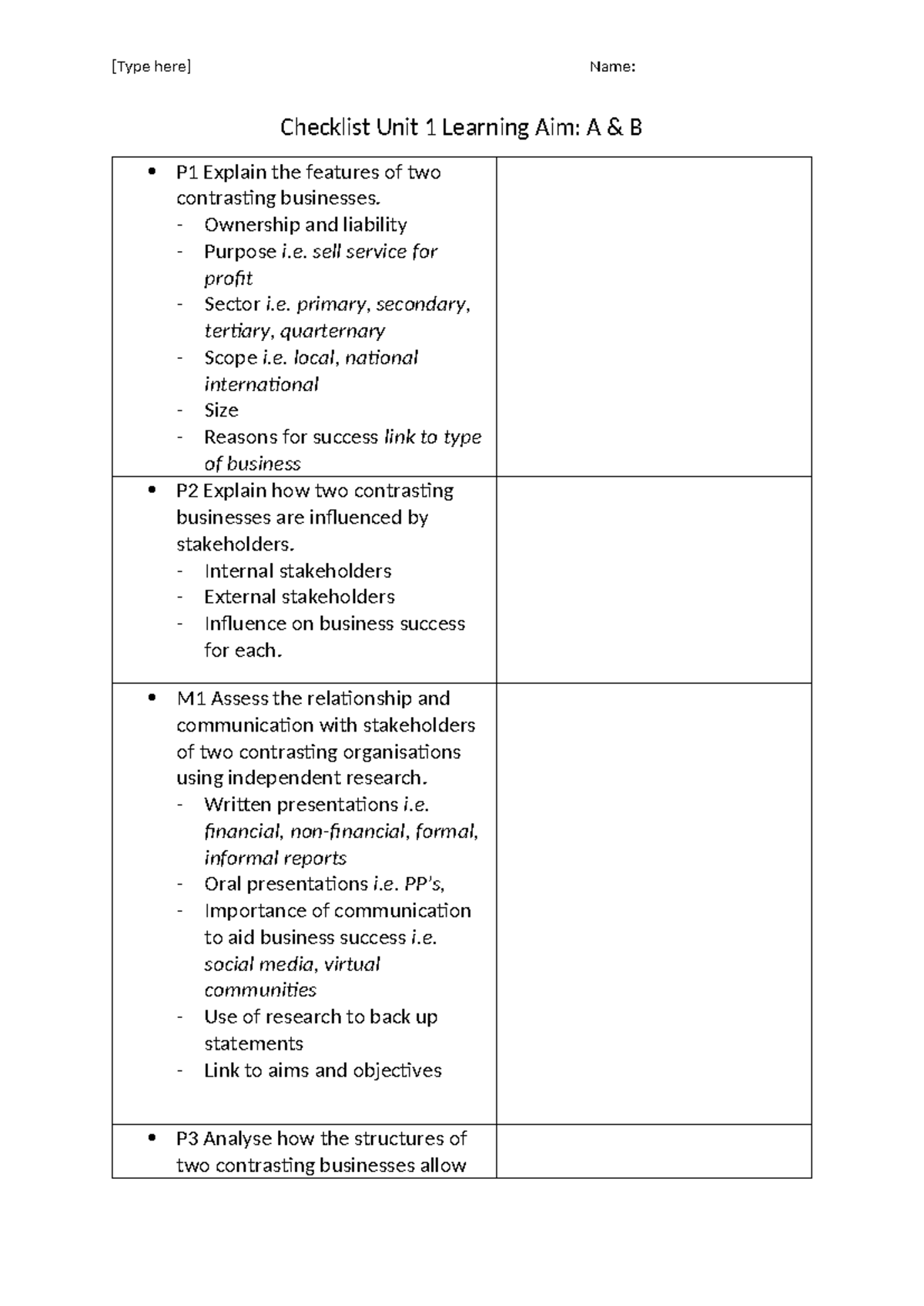 AB checklist - Practice material for business studies level3 extended ...