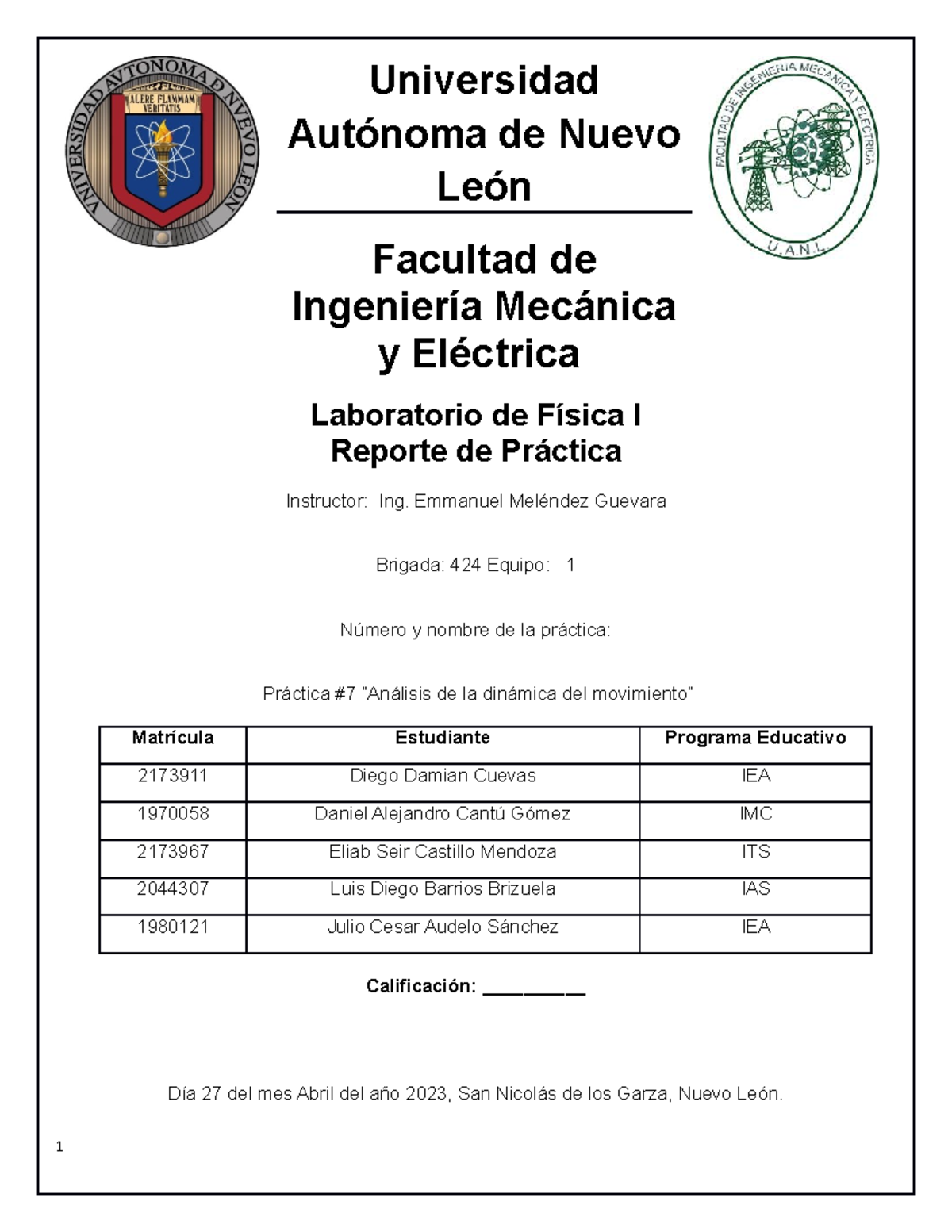 Practica 7 - ............ - Universidad Autónoma de Nuevo León Facultad ...