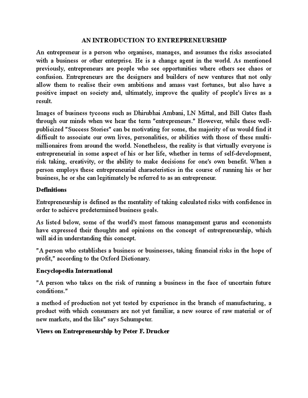 AN Introduction To Entrepreneurship - AN INTRODUCTION TO ...
