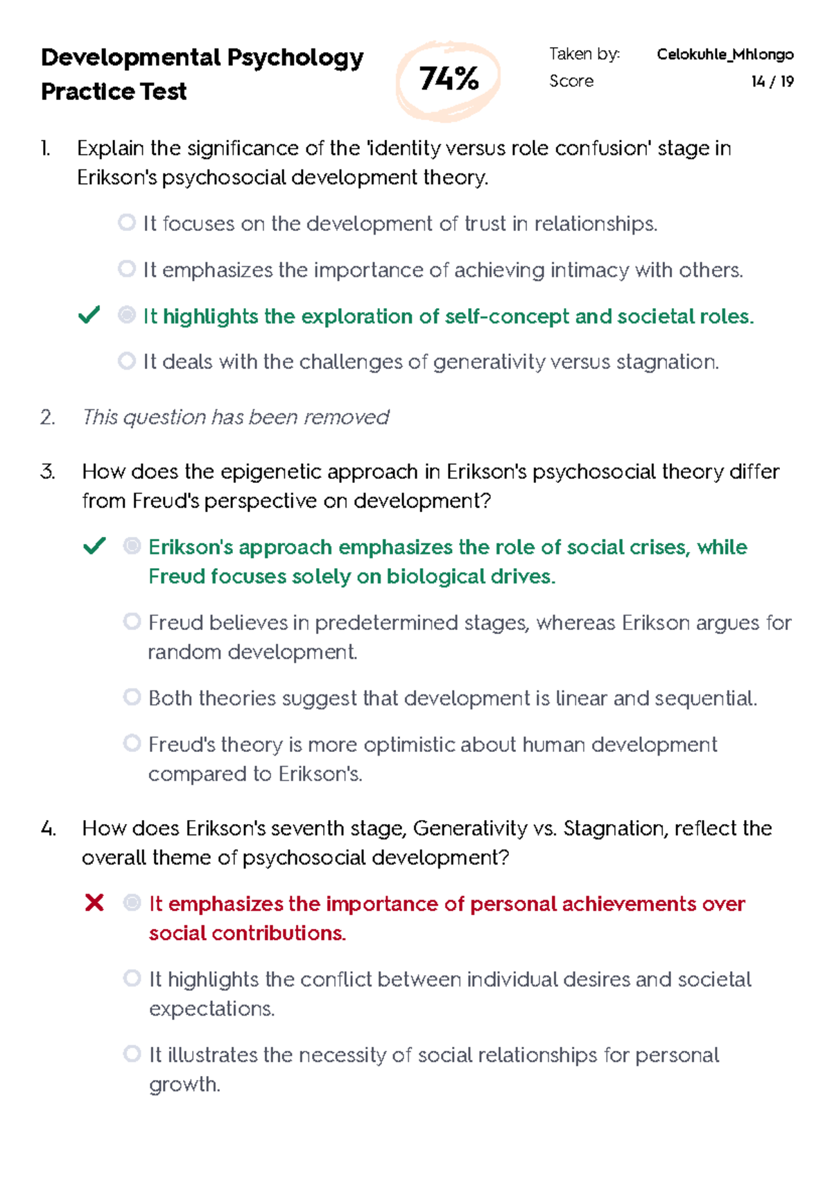 Developmental Psychology Practice Test - results - Developmental ...
