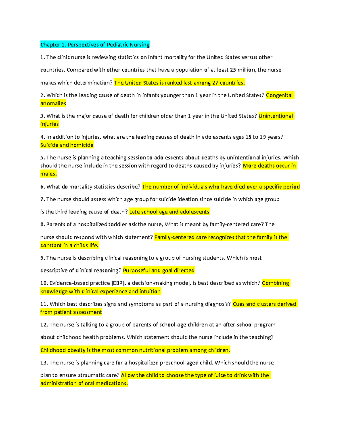 Peds study guide 1 2 3 4 5 6 19 - Chapter 1. Perspectives of Pediatric ...
