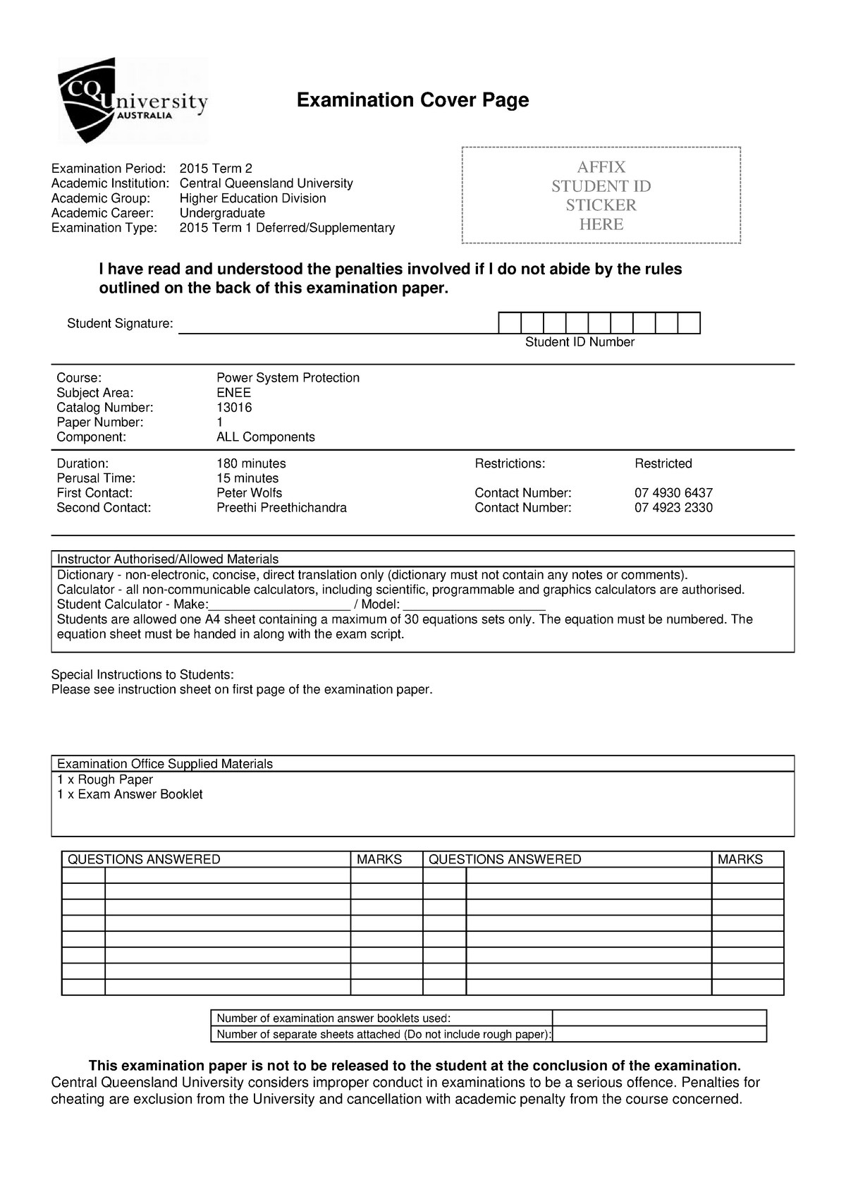 Exam 2015, questions - term 2 - Examination Cover Page Examination ...