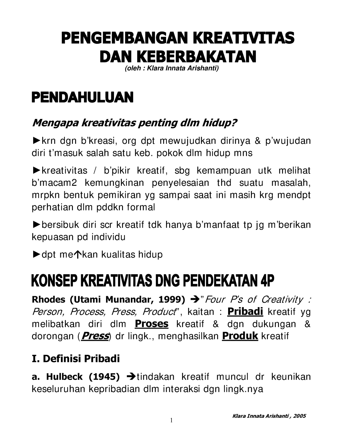 Summary Pengembangan Kreativitas Dan Keberbakatan - (oleh : Klara ...