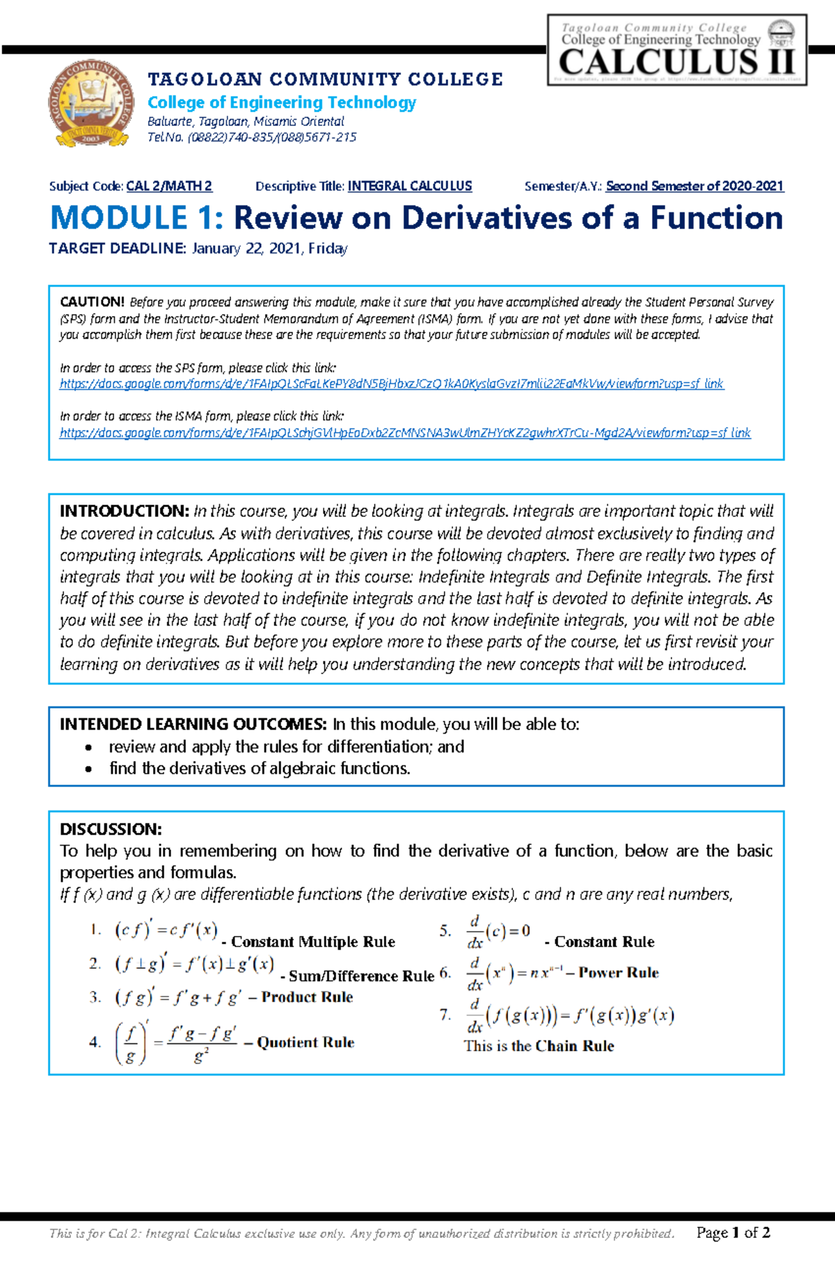 Module 1 Of Calculus 2 Lecture Notes 1 This Is For Cal 2 Integral Module 1 Of Calculus 2 Lecture Notes 1 This Is For Cal 2 Integral