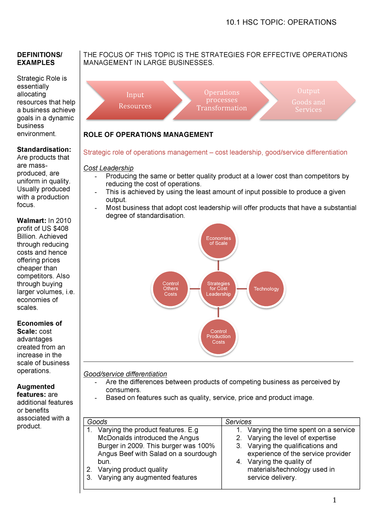 1- HSC Operations - DEFINITIONS/ EXAMPLES Strategic Role Is Essentially ...