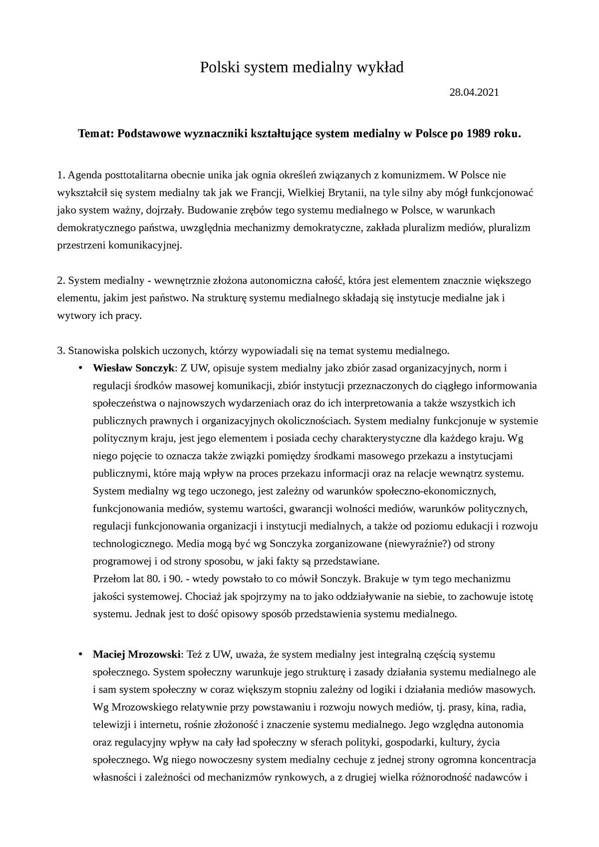 Podstawowe Wyznaczniki Kształtujące System Medialny W Polsce Po 1989 ...