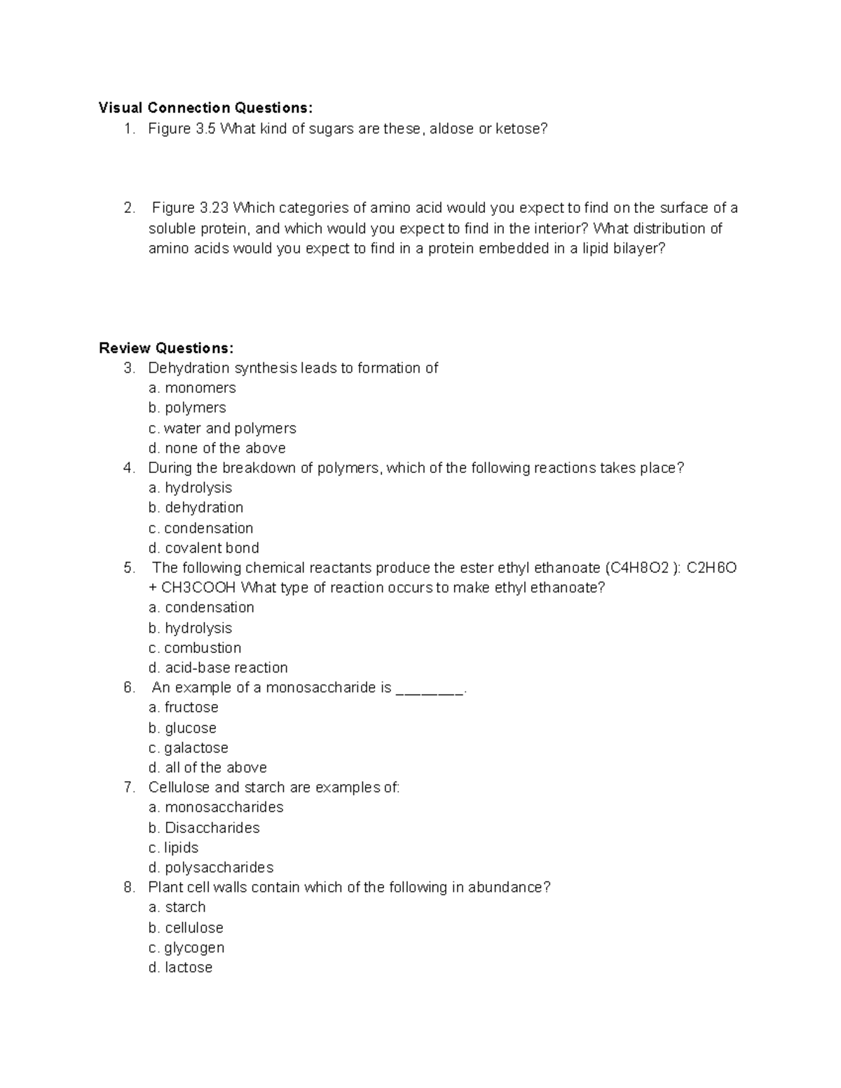 Biological Macromolecules Pracitce Questions Visual Connection Questions 1. Figure 3 What