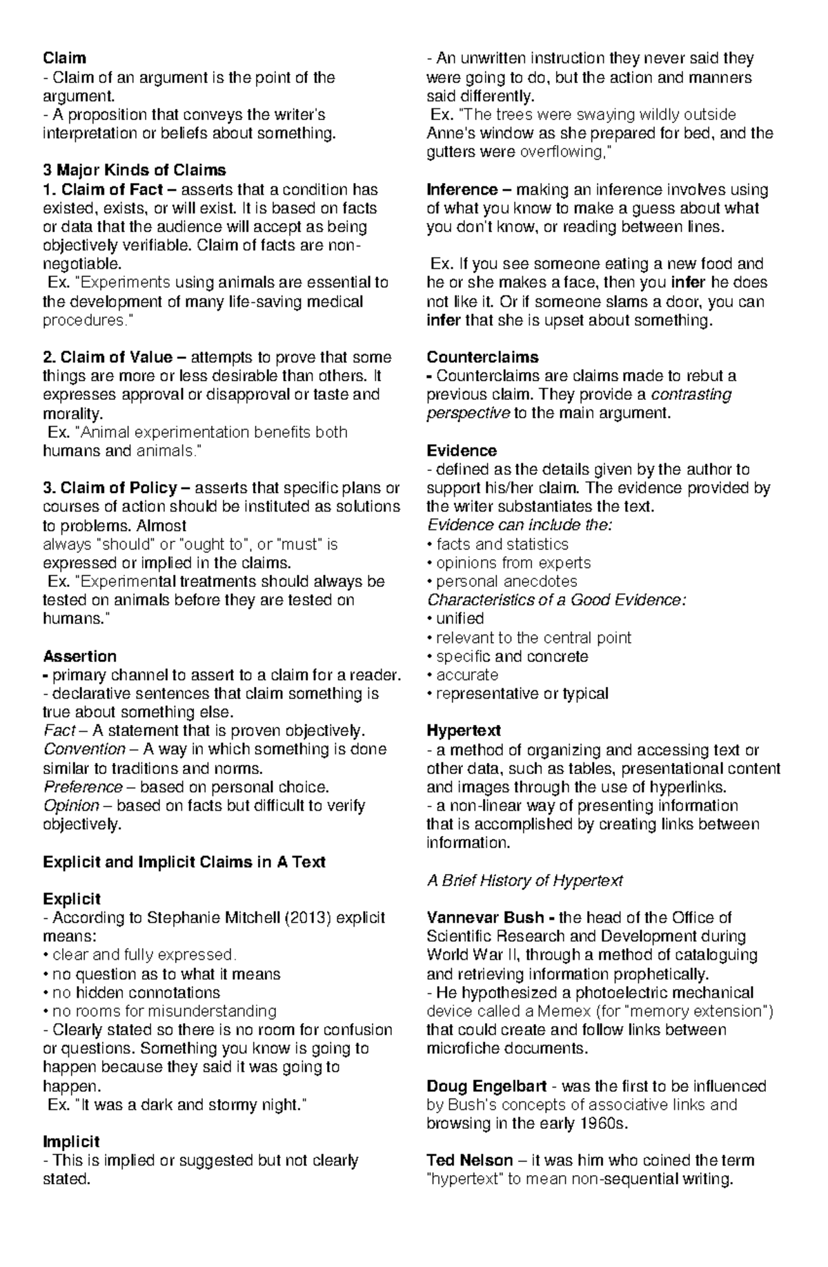 RAWSReviewer Lecture notes Reading and Writing Skills Claim Claim