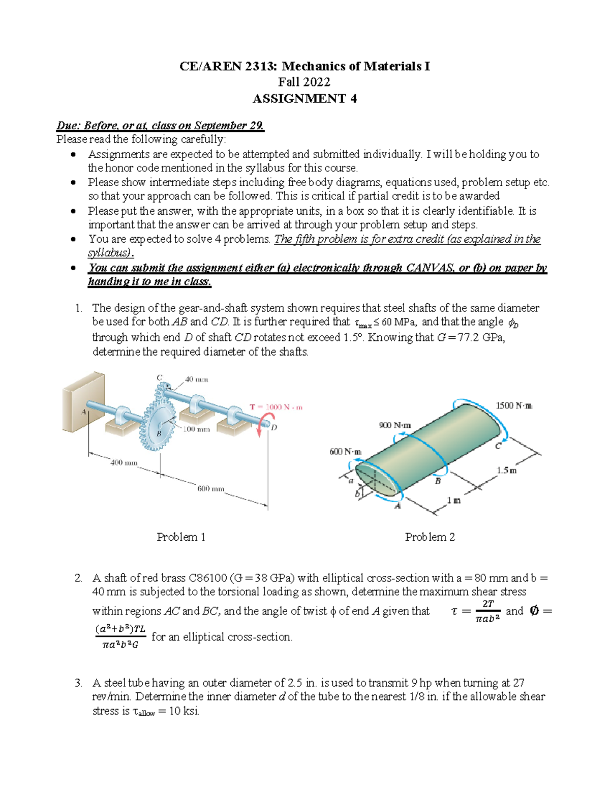 Assignment 4 - Notes for CE 2313 - CE/AREN 2313: Mechanics of Materials ...