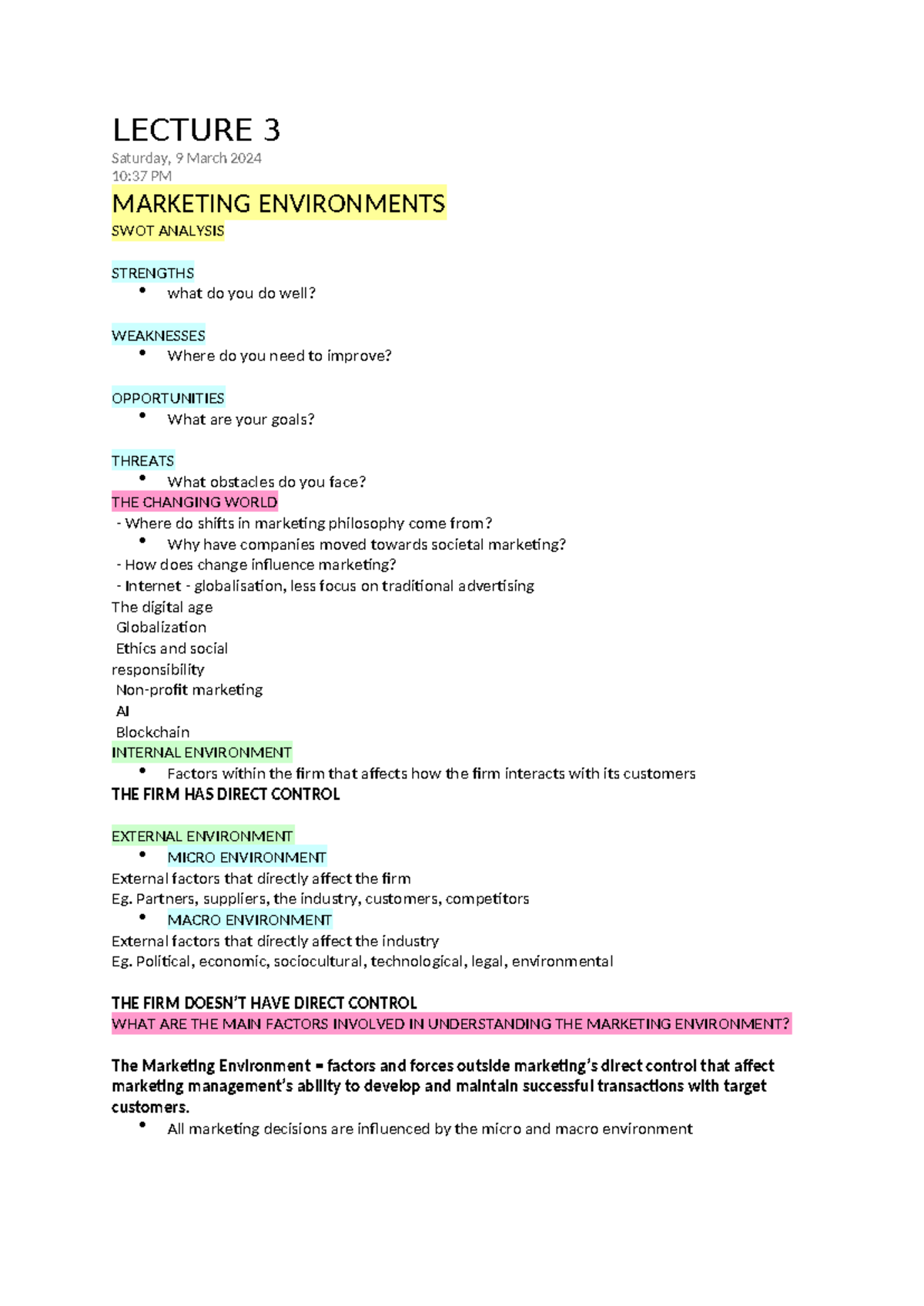 Lecture 3 - LECTURE 3 Saturday, 9 March 2024 10:37 PM MARKETING ...