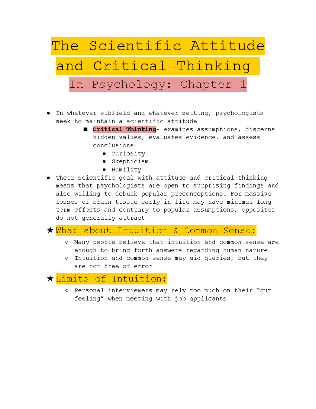 chapter 1 psychology critical thinking and science